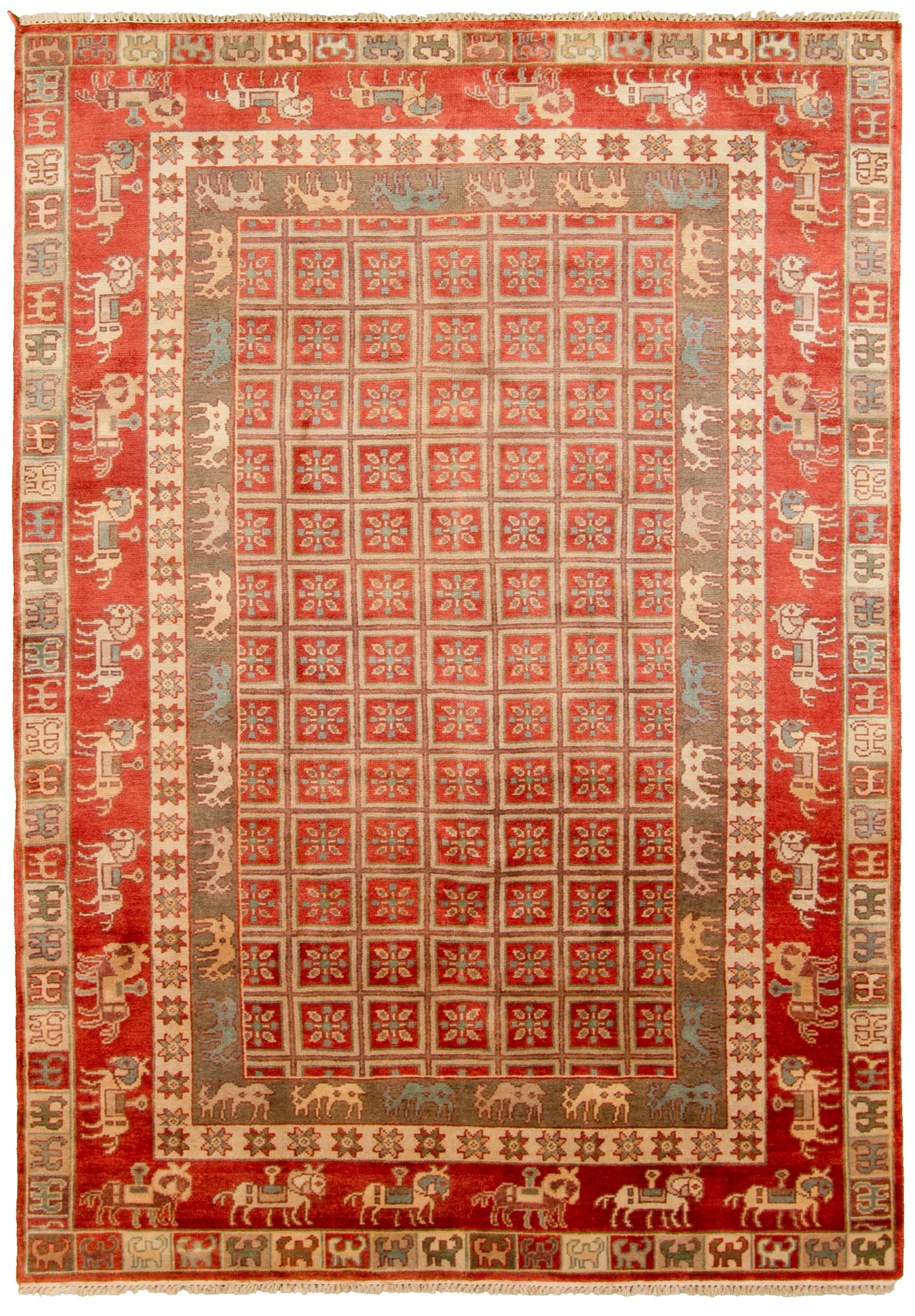 Hand-knotted Pazirik Red  Rug 6'2" x 9'0" Size: 6'2" x 9'0"  