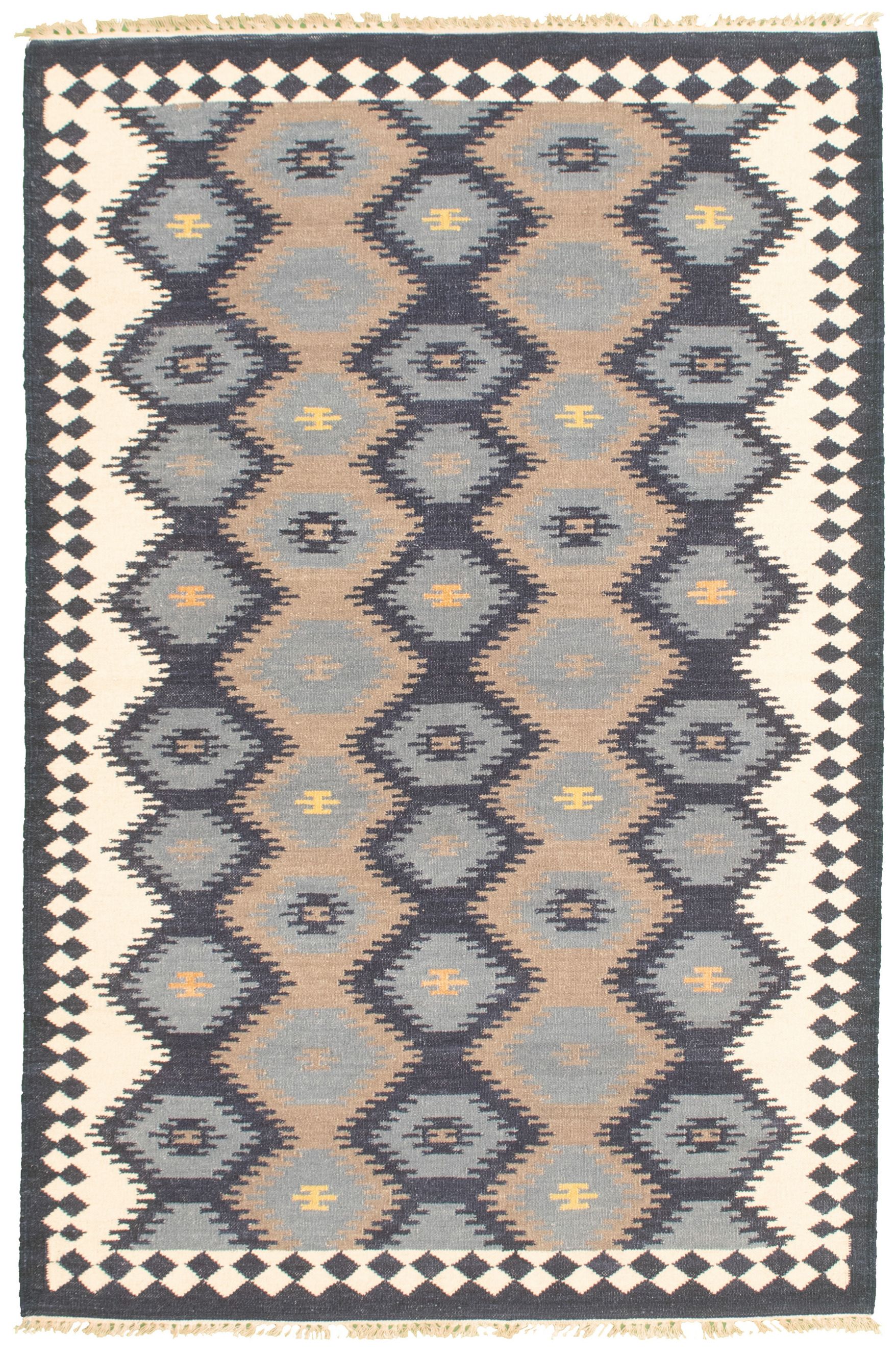 Hand woven Pure & Organic Dark Navy Wool Kilim 5'2" x 8'0" Size: 5'2" x 8'0"  