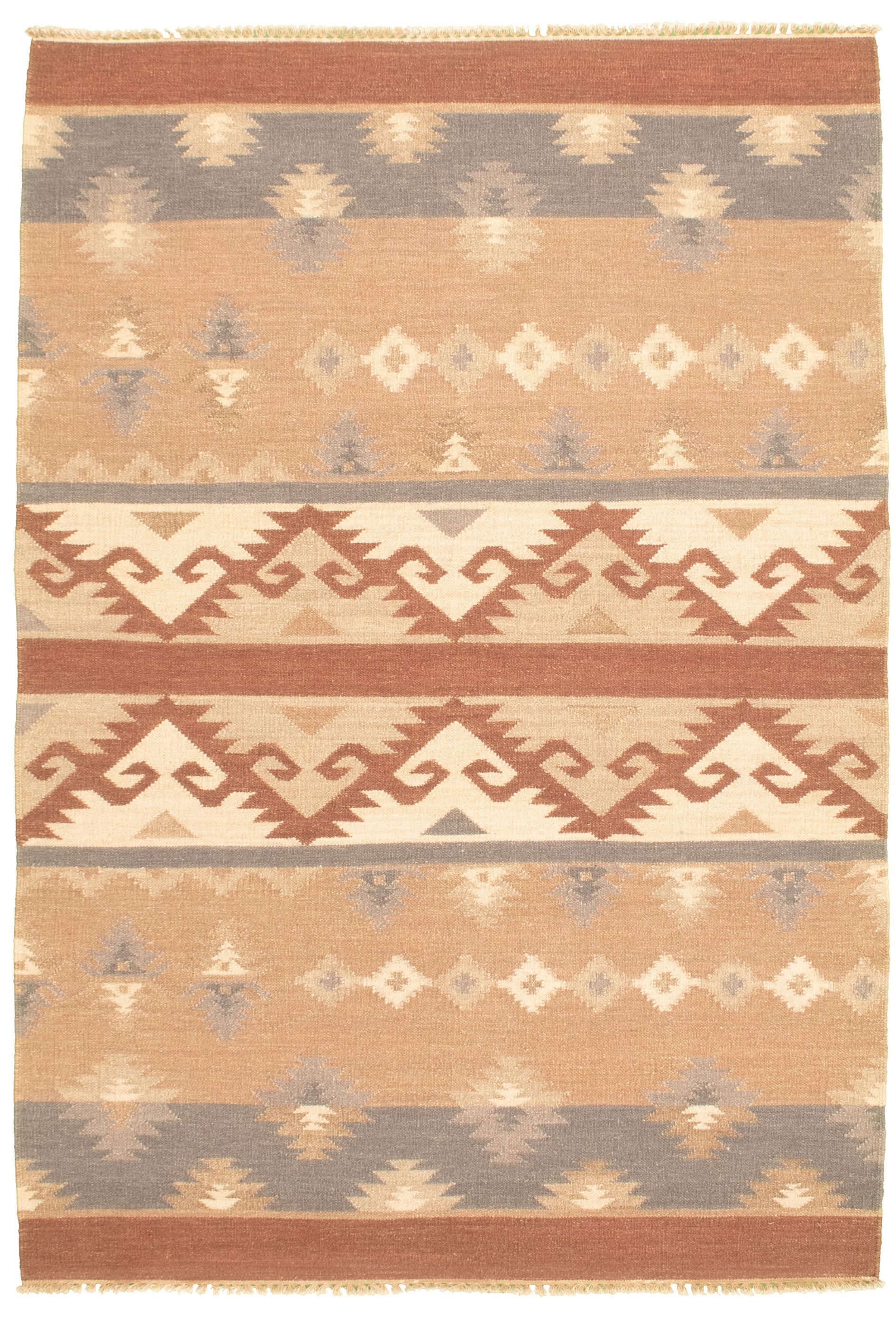 Hand woven Pure & Organic Tan Wool Kilim 5'3" x 8'0" Size: 5'3" x 8'0"  