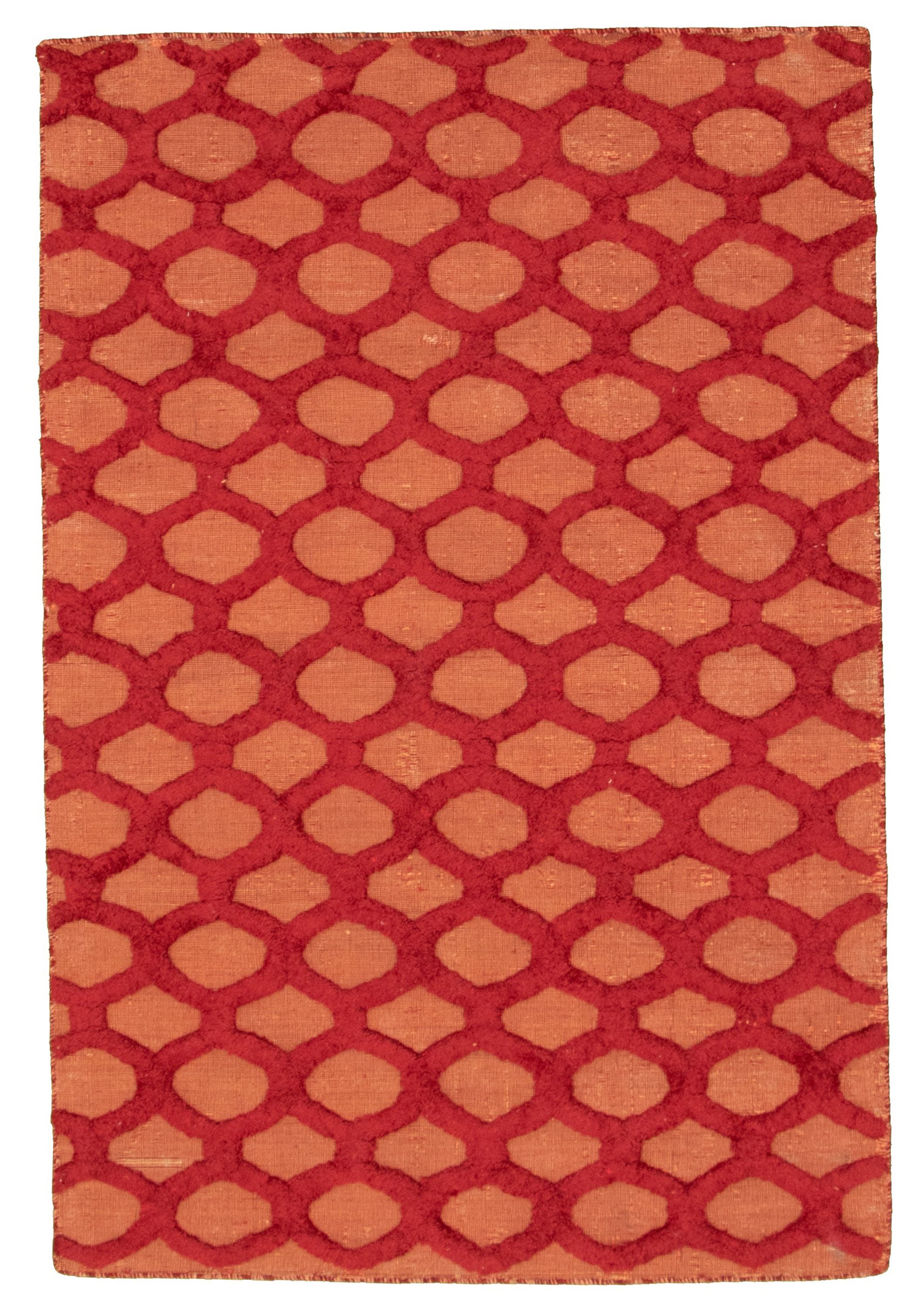 Handmade Collage Dark Red Chenille Rug 4'0" x 6'1" Size: 4'0" x 6'1"  