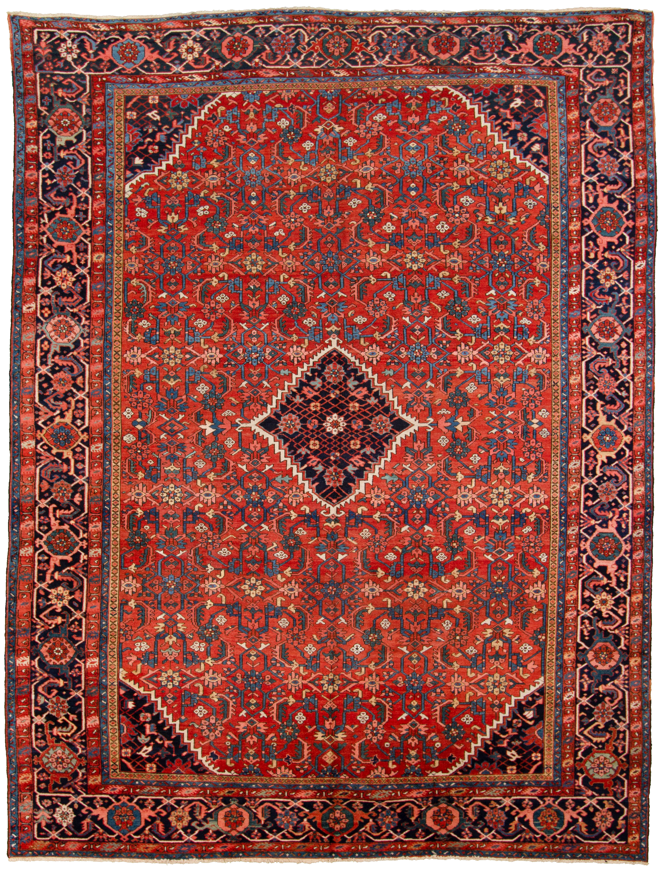 Hand-knotted Antique Heriz Blue, Light Red  Rug 10'7" x 14'5" Size: 10'7" x 14'5"  