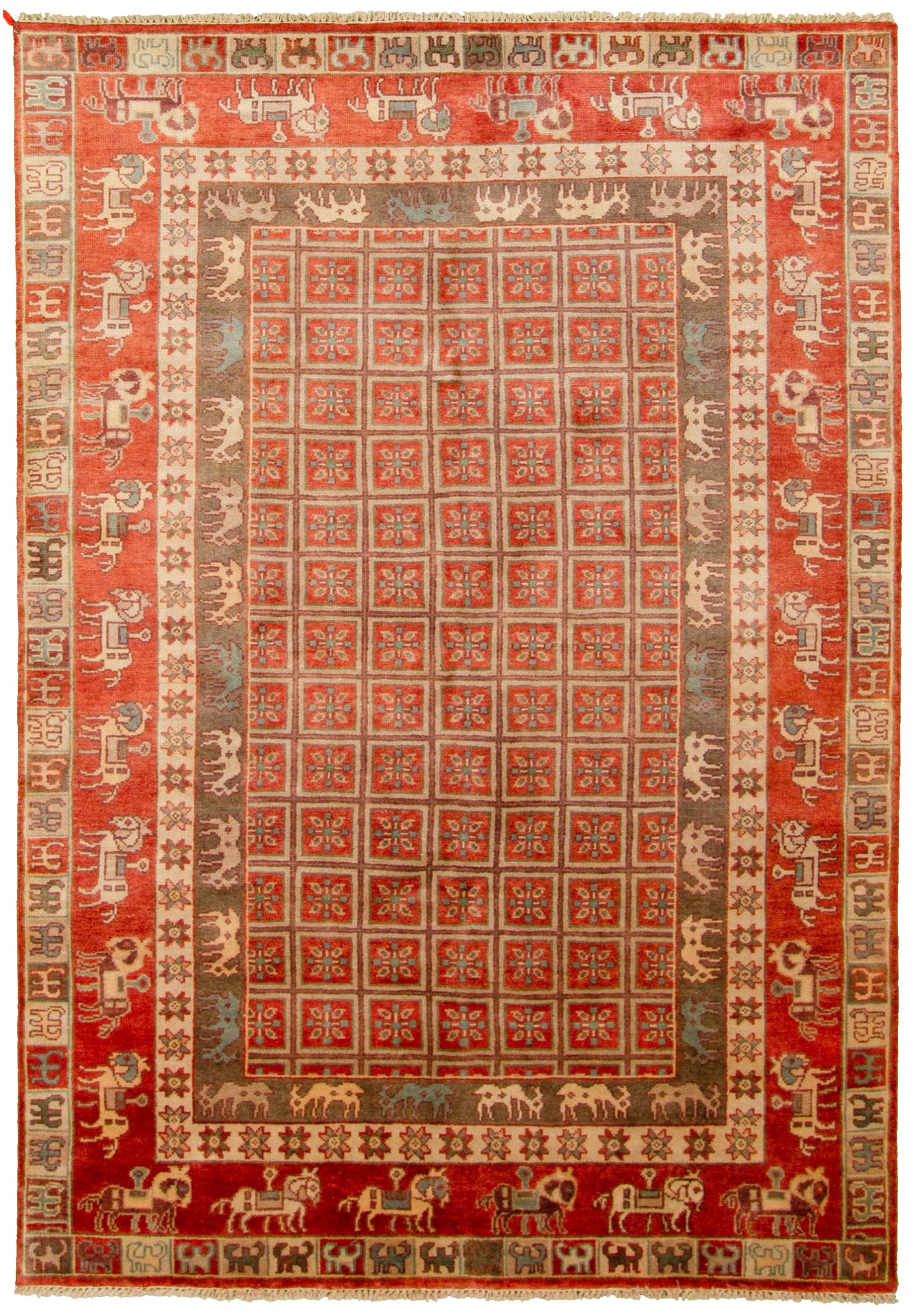 Hand-knotted Pazirik Red  Rug 6'1" x 9'0" Size: 6'1" x 9'0"  