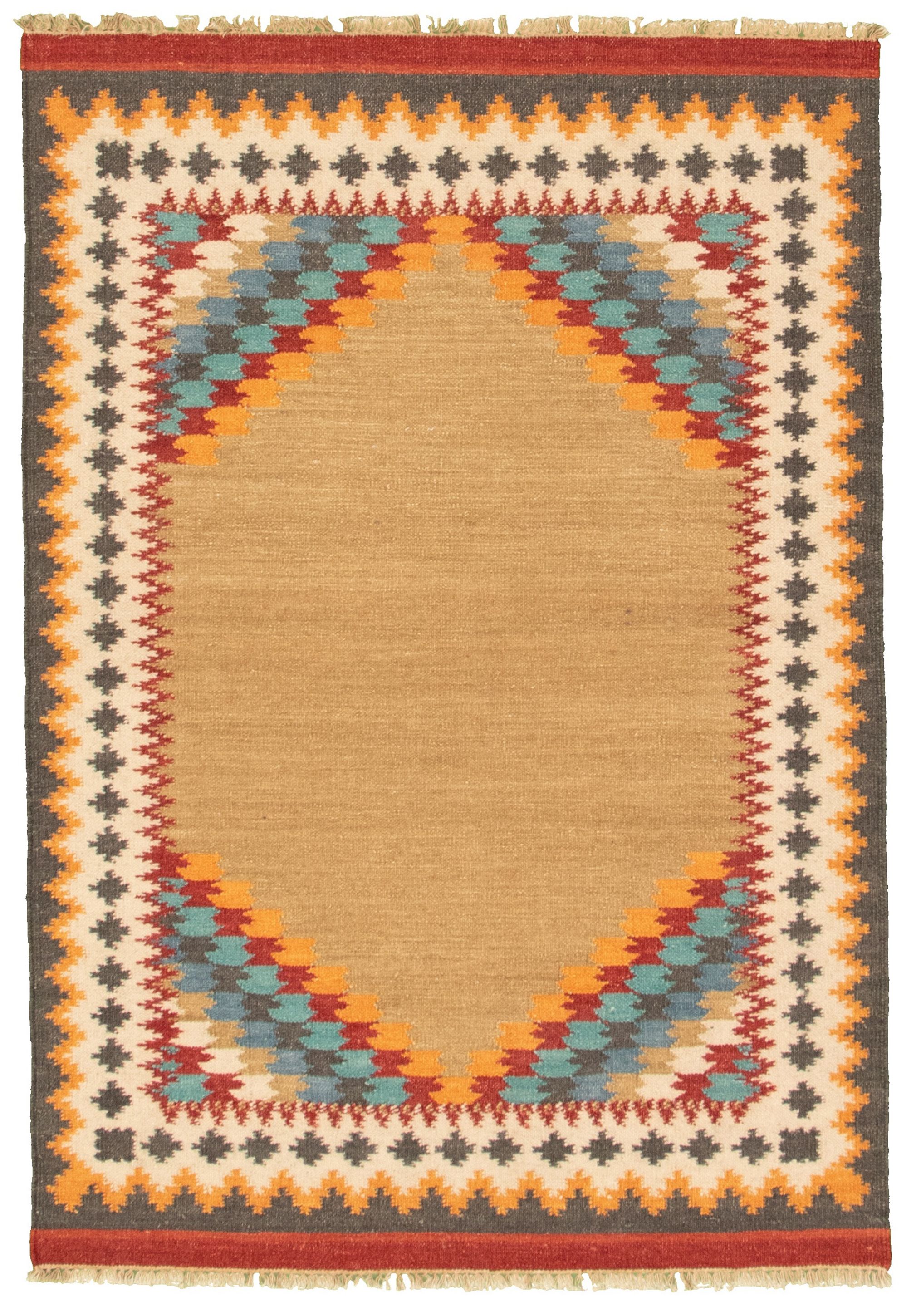 Hand woven Ankara FW Khaki Wool Kilim 4'1" x 5'11" Size: 4'1" x 5'11"  