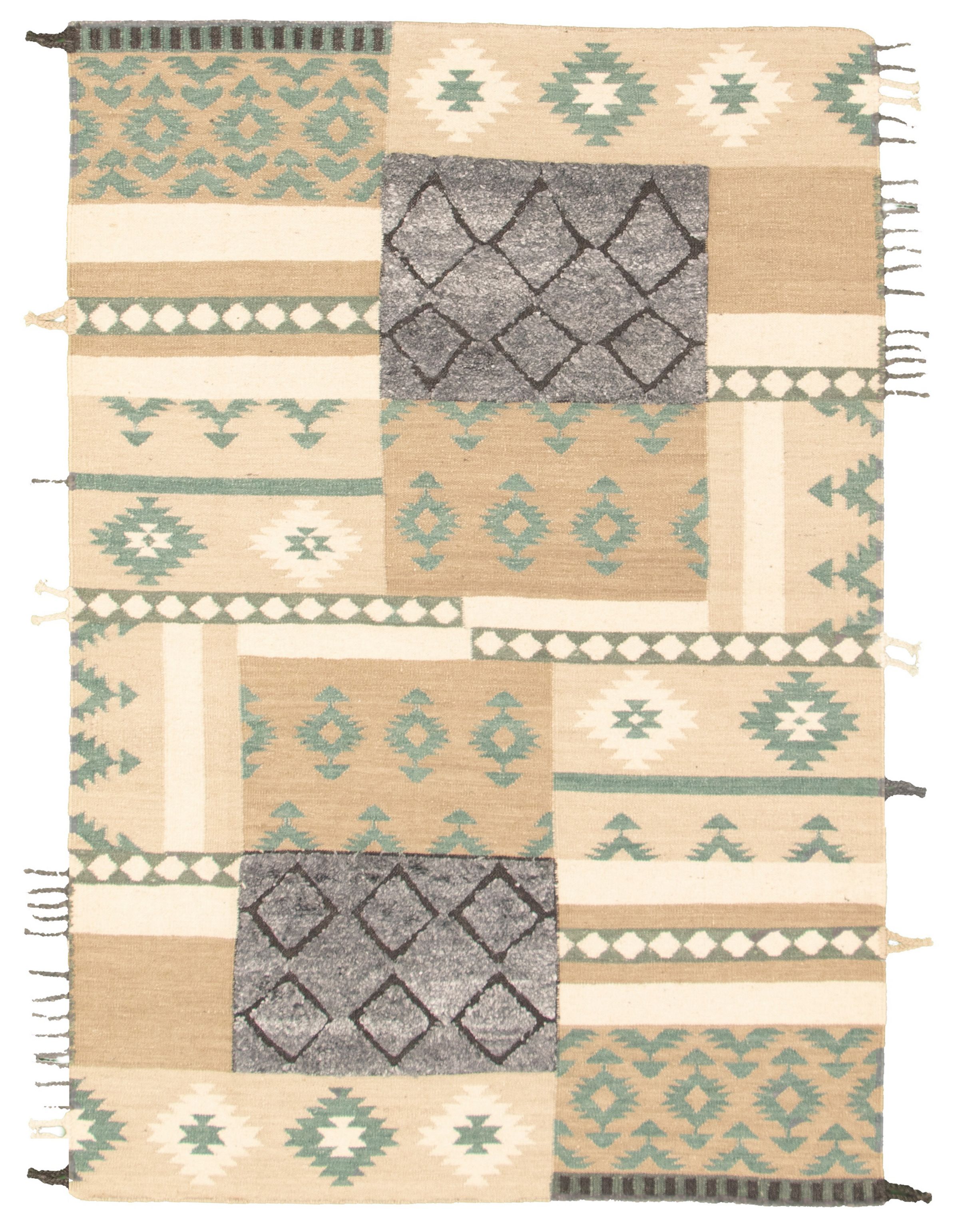 Hand woven Ankara FW Ivory, Khaki  Kilim 5'4" x 7'10" Size: 5'4" x 7'10"  