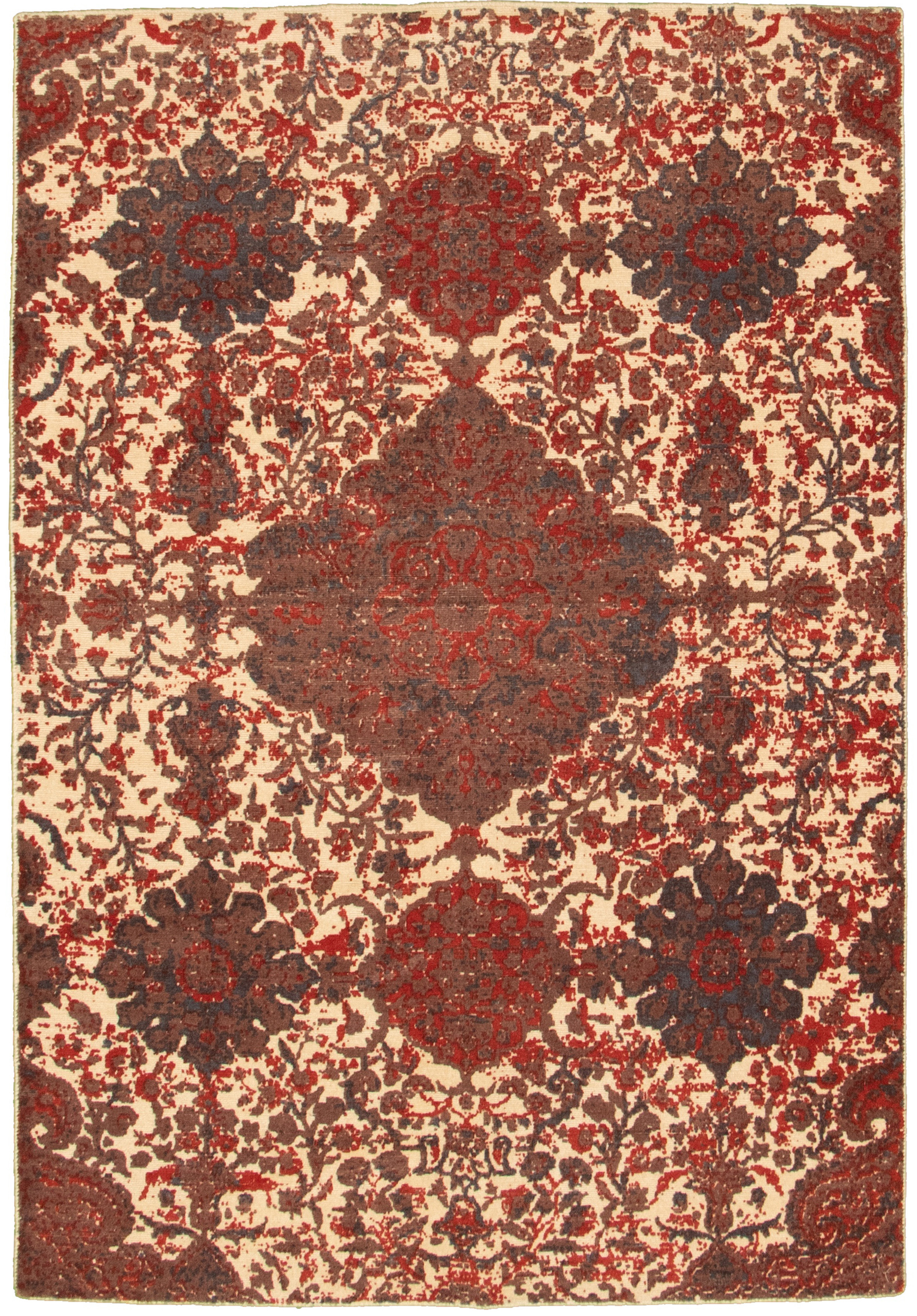 Hand loomed Galleria Dark Red, Ivory Wool Rug 4'11" x 7'3" Size: 4'11" x 7'3"  
