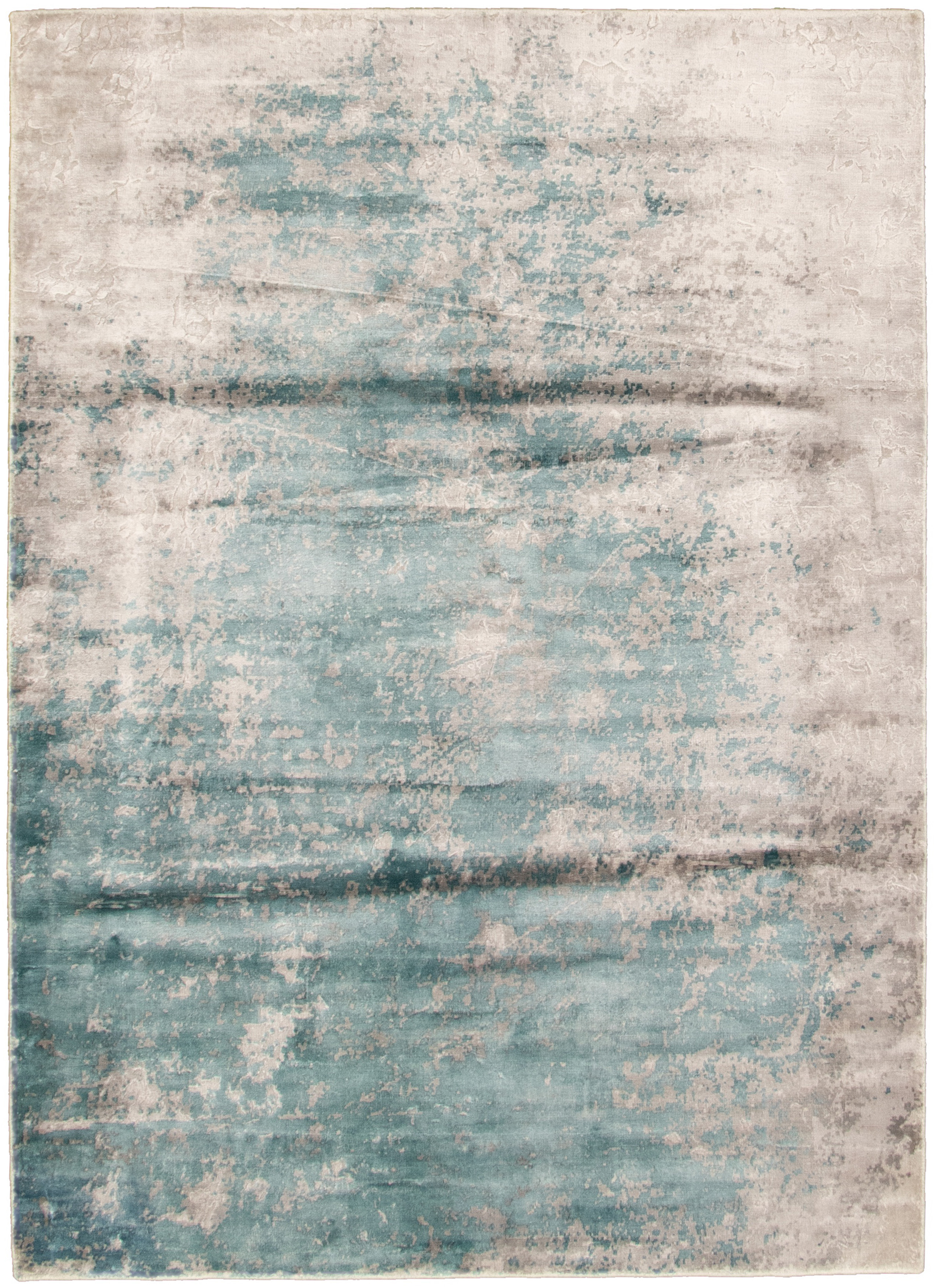 Hand loomed Galleria Light Grey, Turquoise Viscose Rug 5'3" x 7'6" Size: 5'3" x 7'6"  