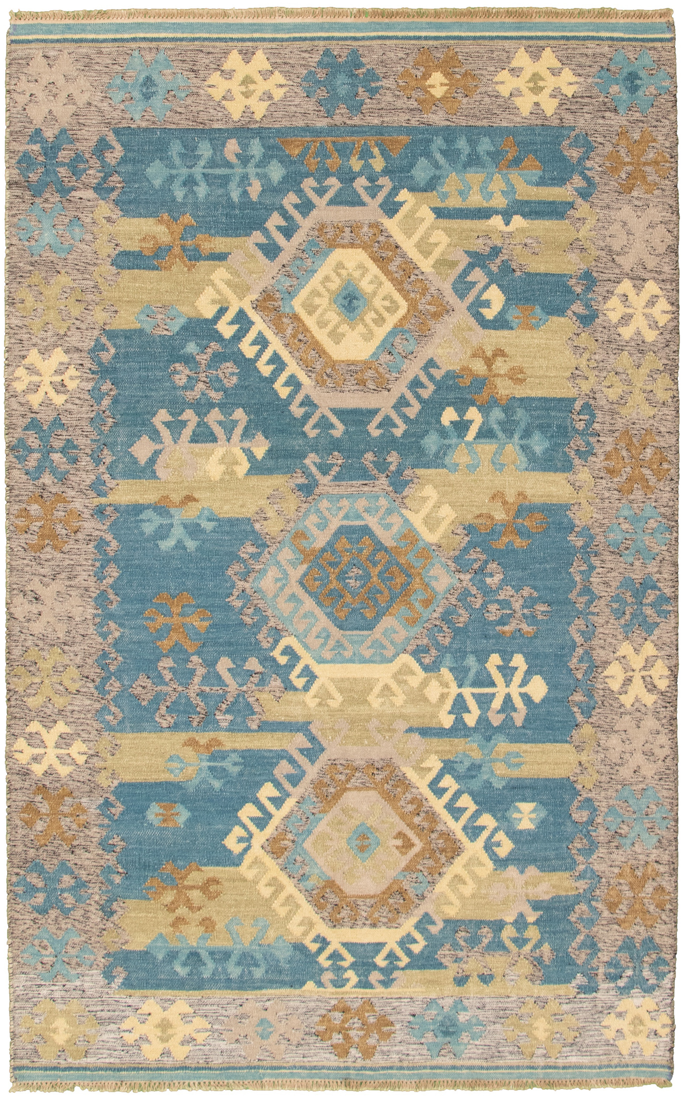 Hand woven Ankara FW Turquoise Wool Kilim 5'0" x 8'0" Size: 5'0" x 8'0"  