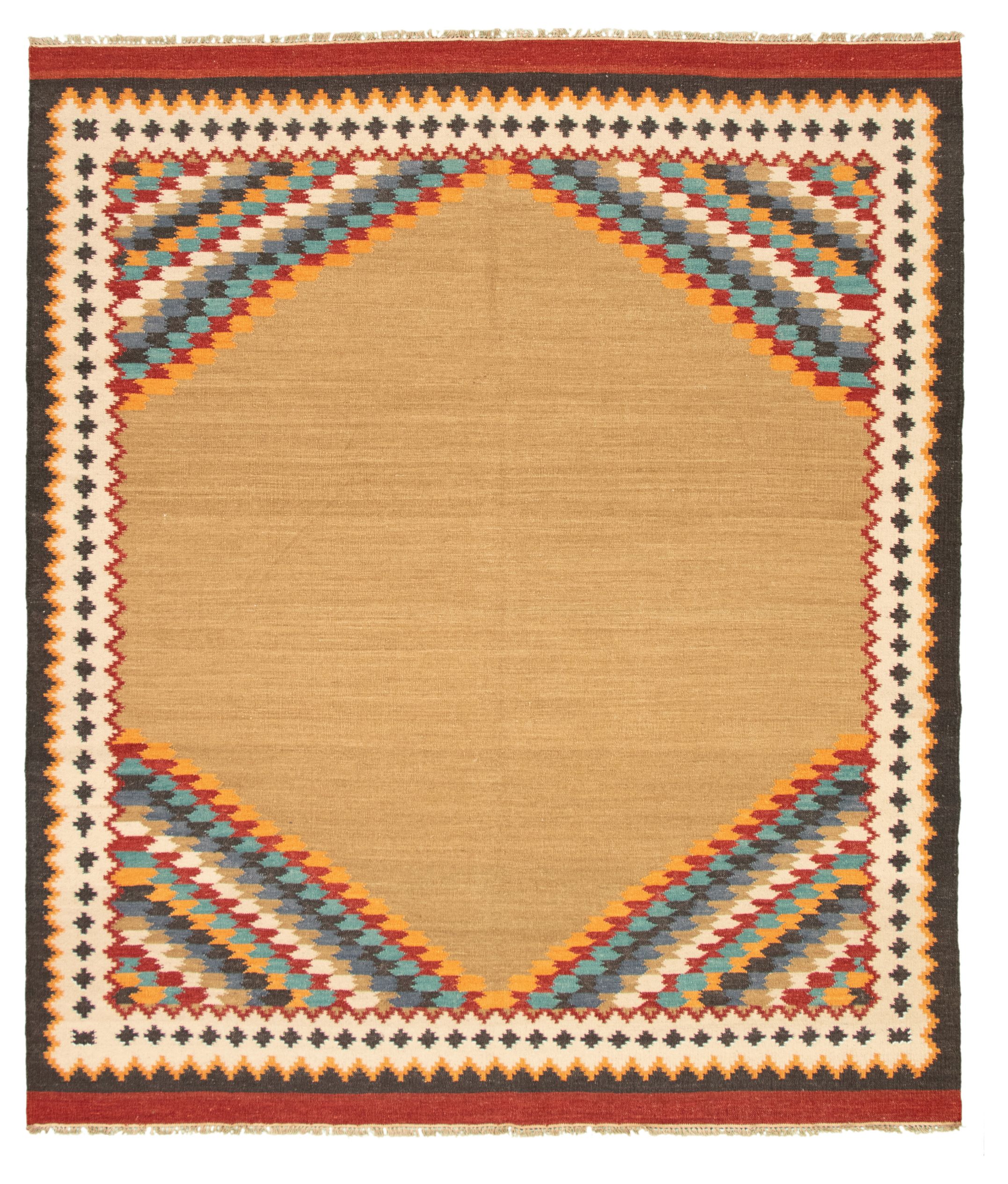 Hand woven Ankara FW Tan Wool Kilim 8'4" x 9'9" Size: 8'4" x 9'9"  