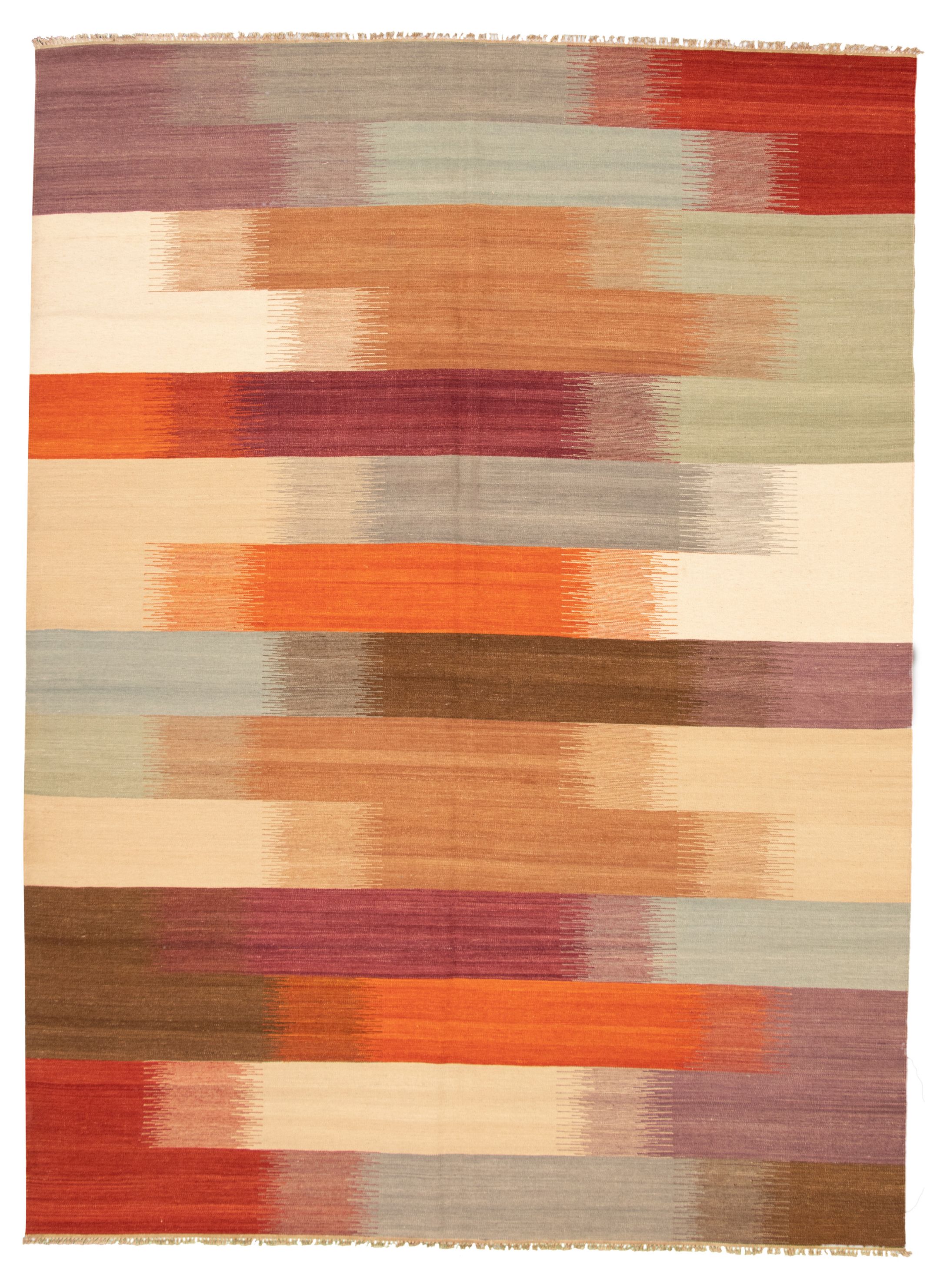 Hand woven Bold and Colorful  Multi Color Wool Kilim 9'1" x 12'3" Size: 9'1" x 12'3"  