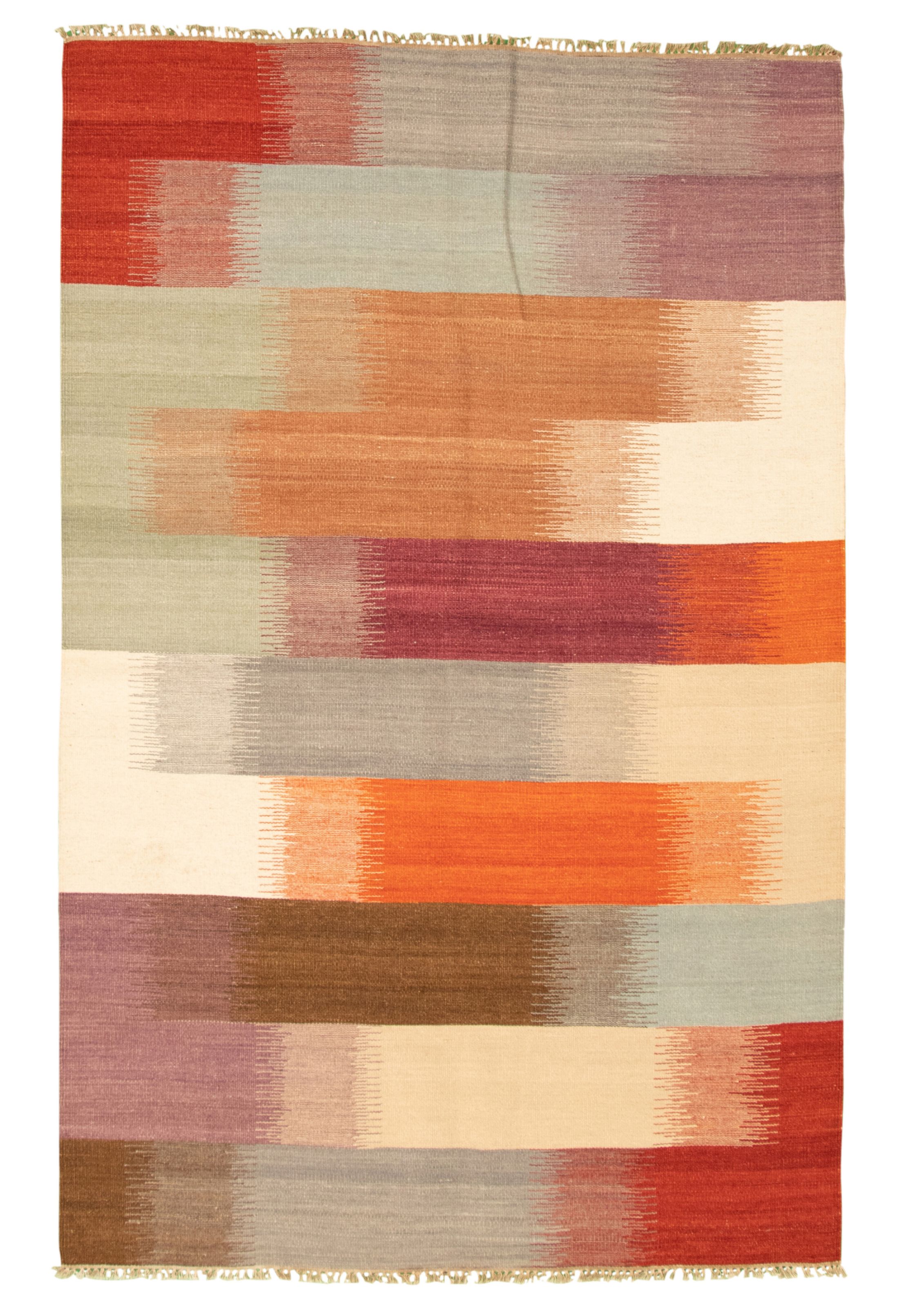 Hand woven Bold and Colorful  Multi Color Wool Kilim 5'0" x 8'0" Size: 5'0" x 8'0"  