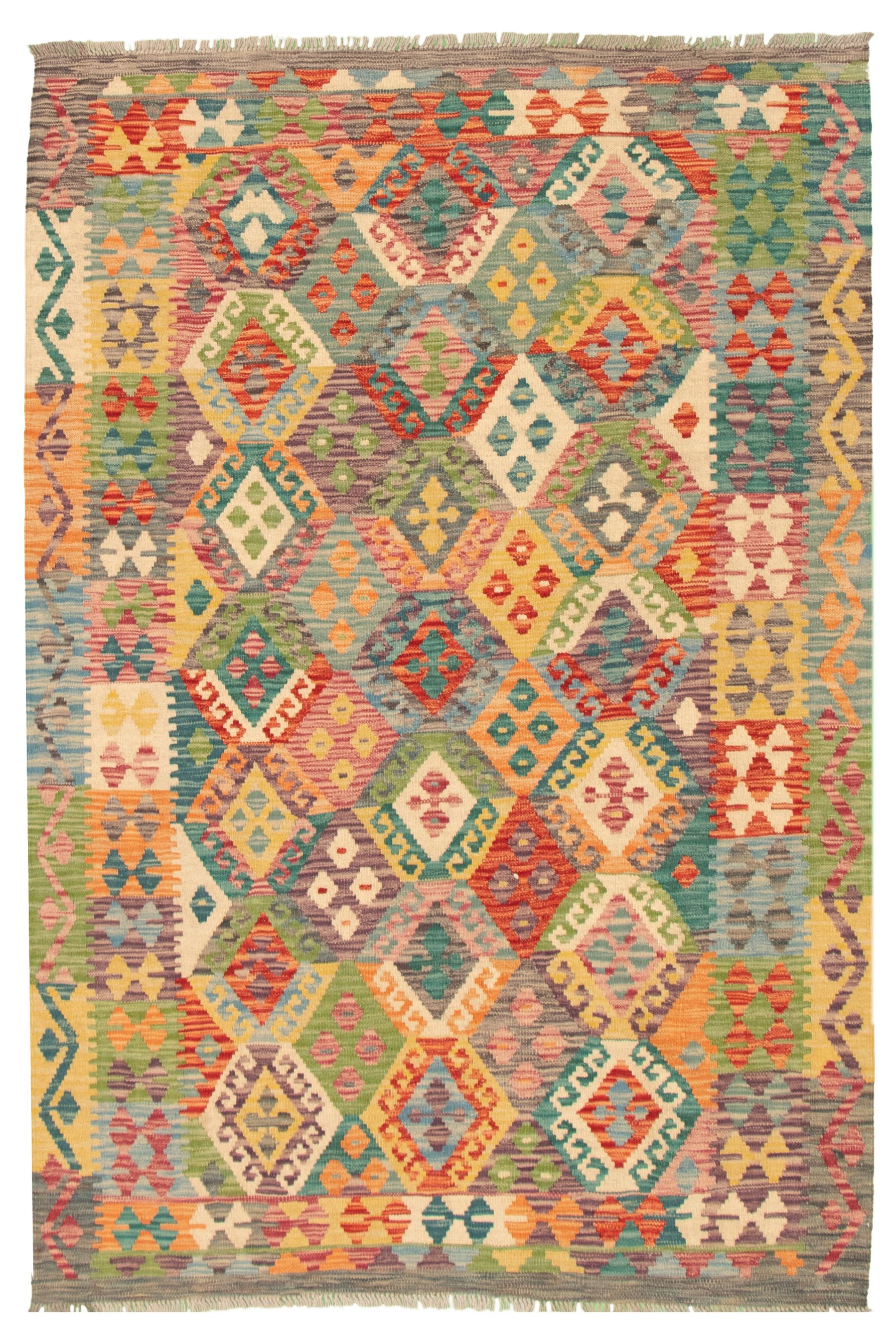 Hand woven Bold and Colorful  Multi Color Wool Kilim 5'2" x 6'9"  Size: 5'2" x 6'9"  
