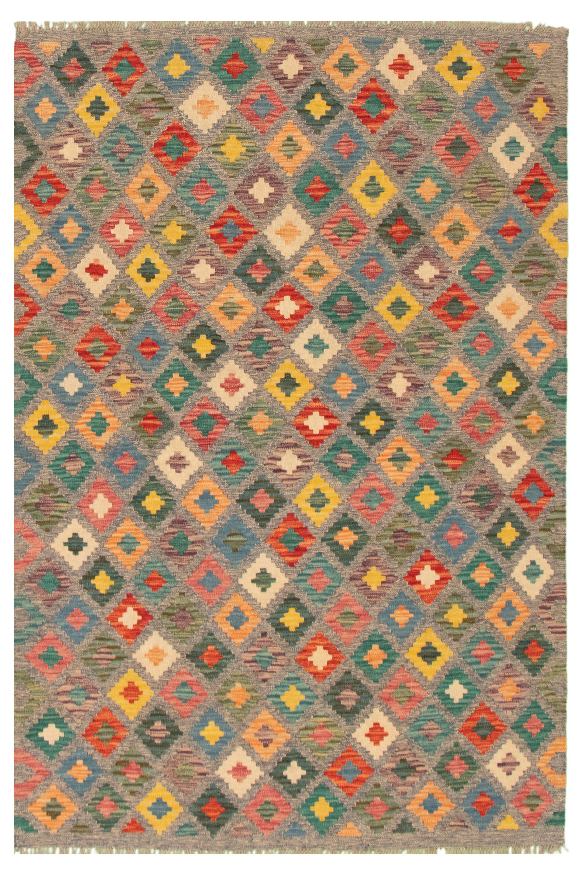 Hand woven Bold and Colorful  Multi Color Wool Kilim 5'0" x 6'6"  Size: 5'0" x 6'6"  