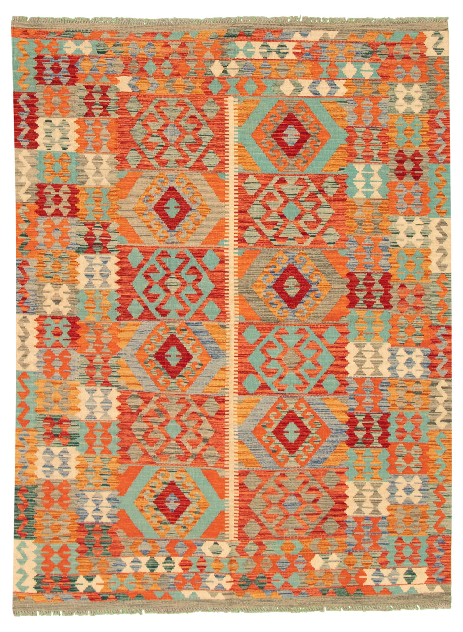 Hand woven Bold and Colorful  Copper Wool Kilim 5'10" x 7'10" Size: 5'10" x 7'10"  