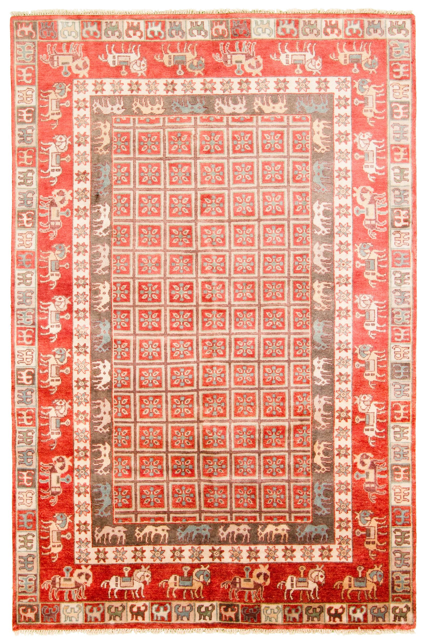 Hand-knotted Pazirik Red  Rug 6'1" x 9'0"  Size: 6'1" x 9'0"  
