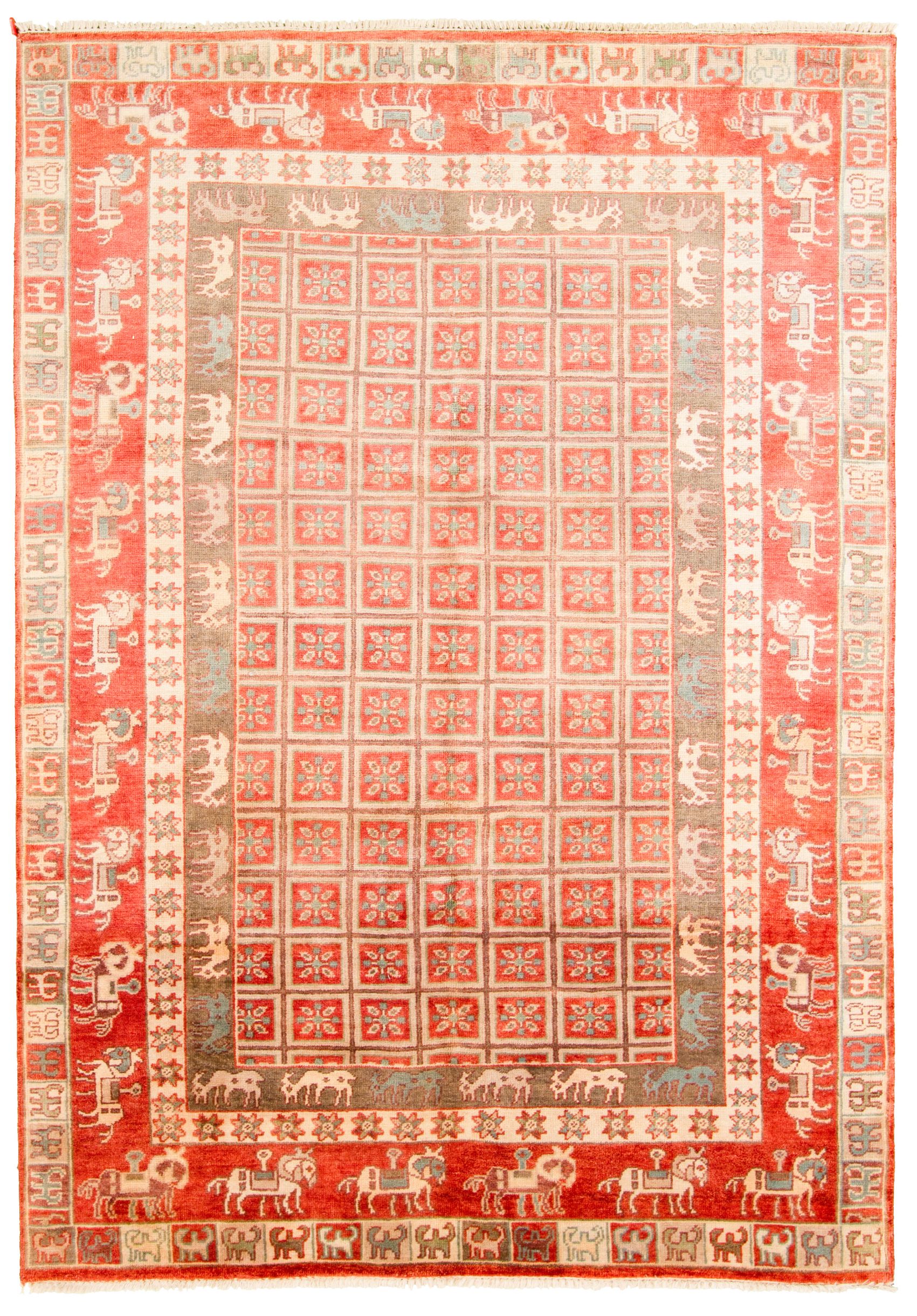 Hand-knotted Pazirik Red  Rug 6'0" x 8'10" Size: 6'0" x 8'10"  