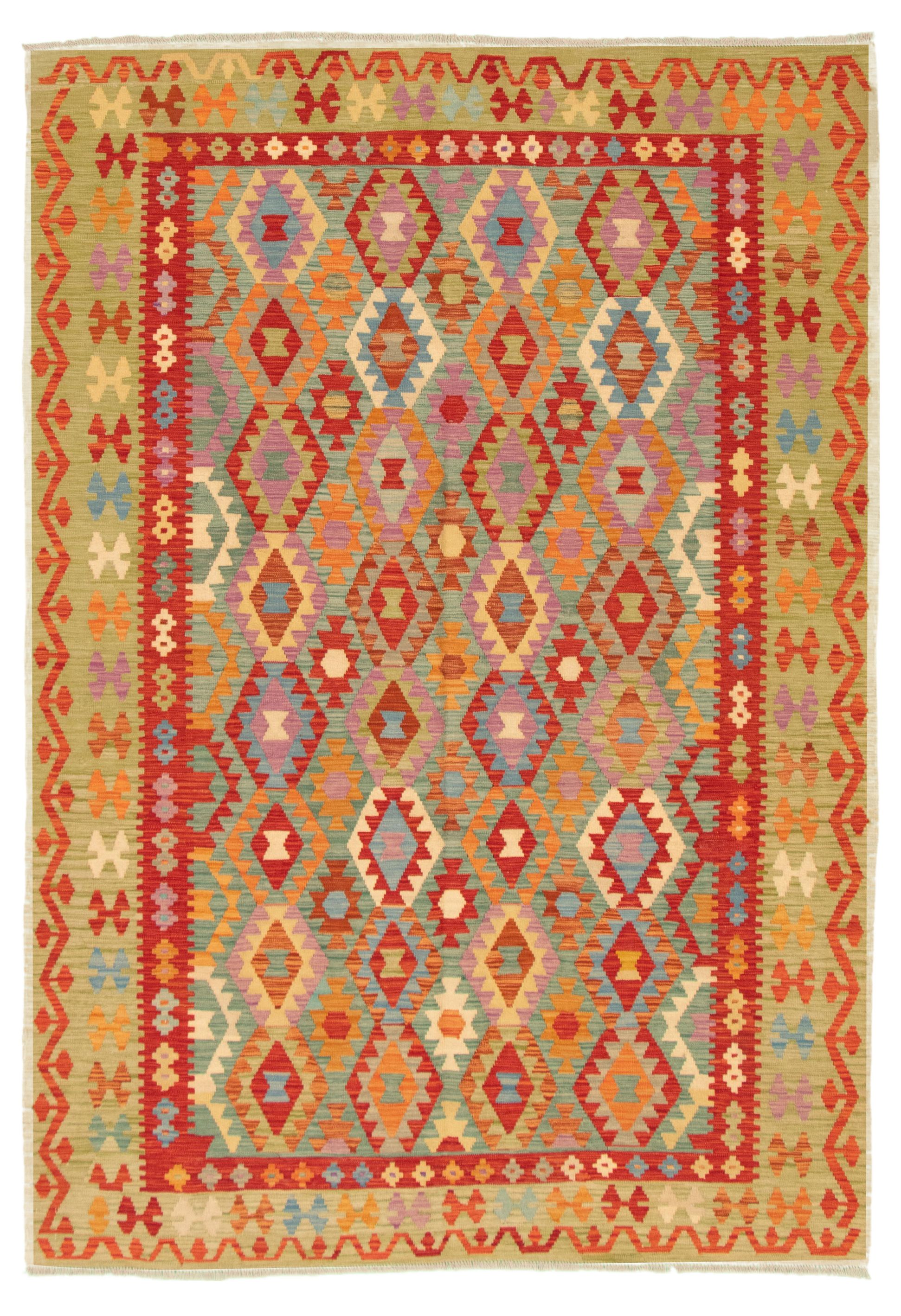 Hand woven Bold and Colorful  Red Wool Kilim 6'8" x 9'9" Size: 6'8" x 9'9"  