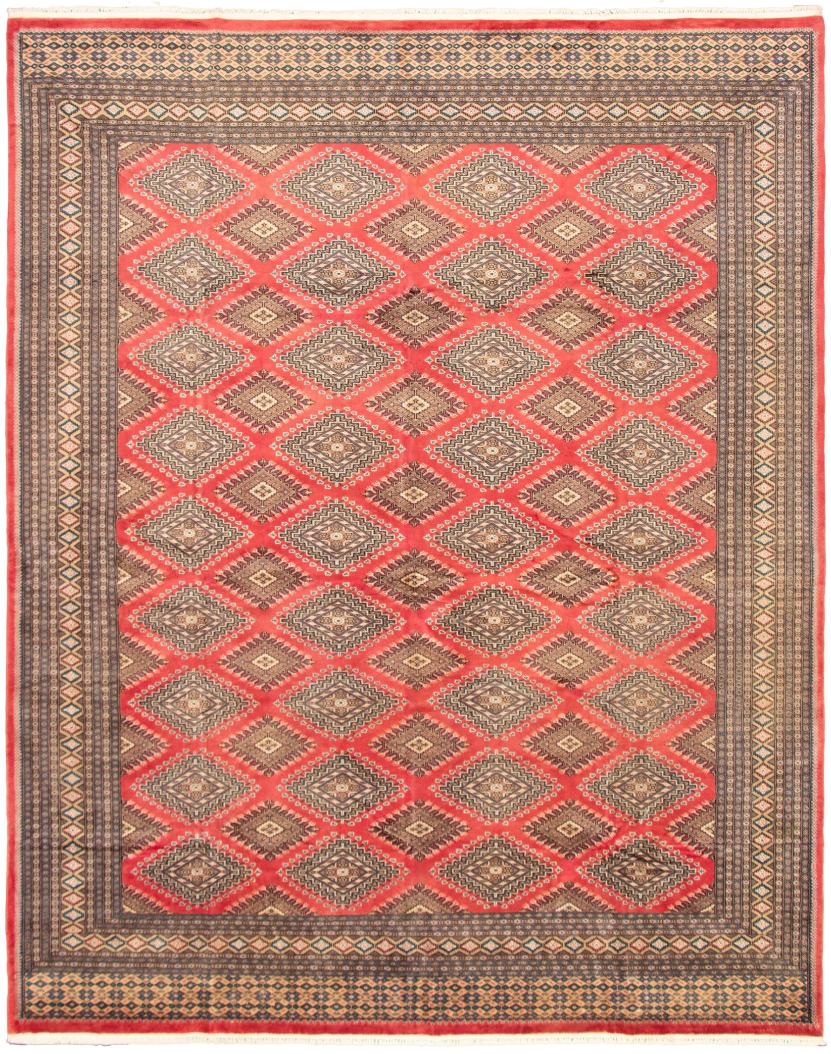 Hand-knotted Peshawar Bokhara Dark Pink Wool Rug 9'3" x 11'7" Size: 9'3" x 11'7"  