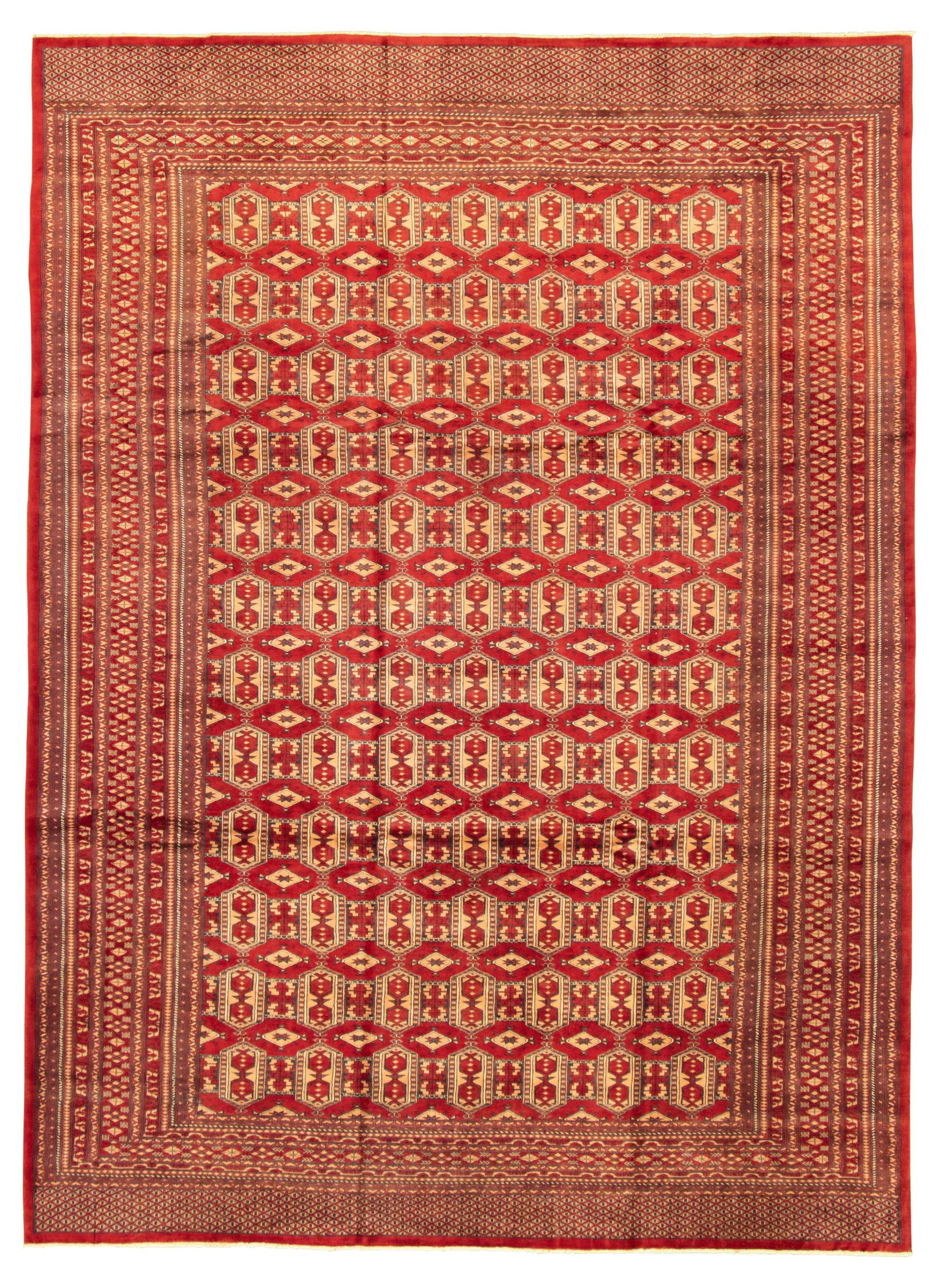 Hand-knotted Peshawar Bokhara Red Wool Rug 8'6" x 11'9" Size: 8'6" x 11'9"  