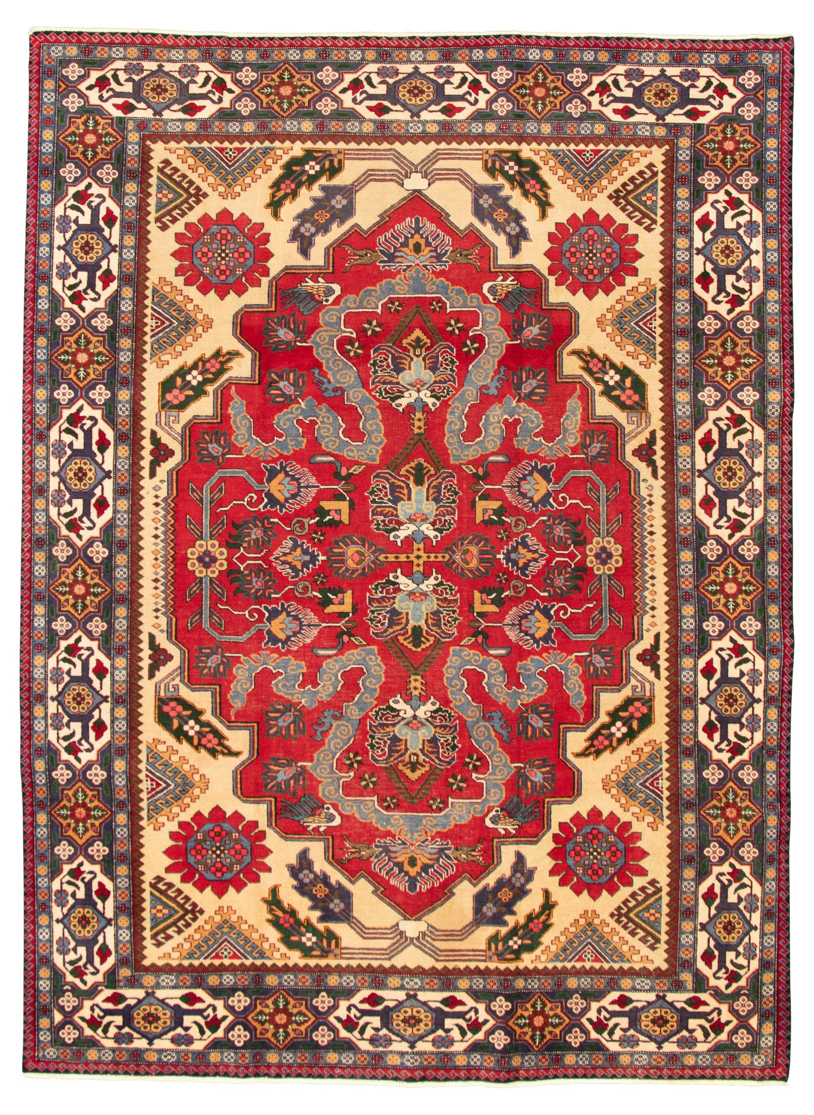 Hand-knotted Vintage Tribal Red Wool Rug 7'11" x 10'7" Size: 7'11" x 10'7"  