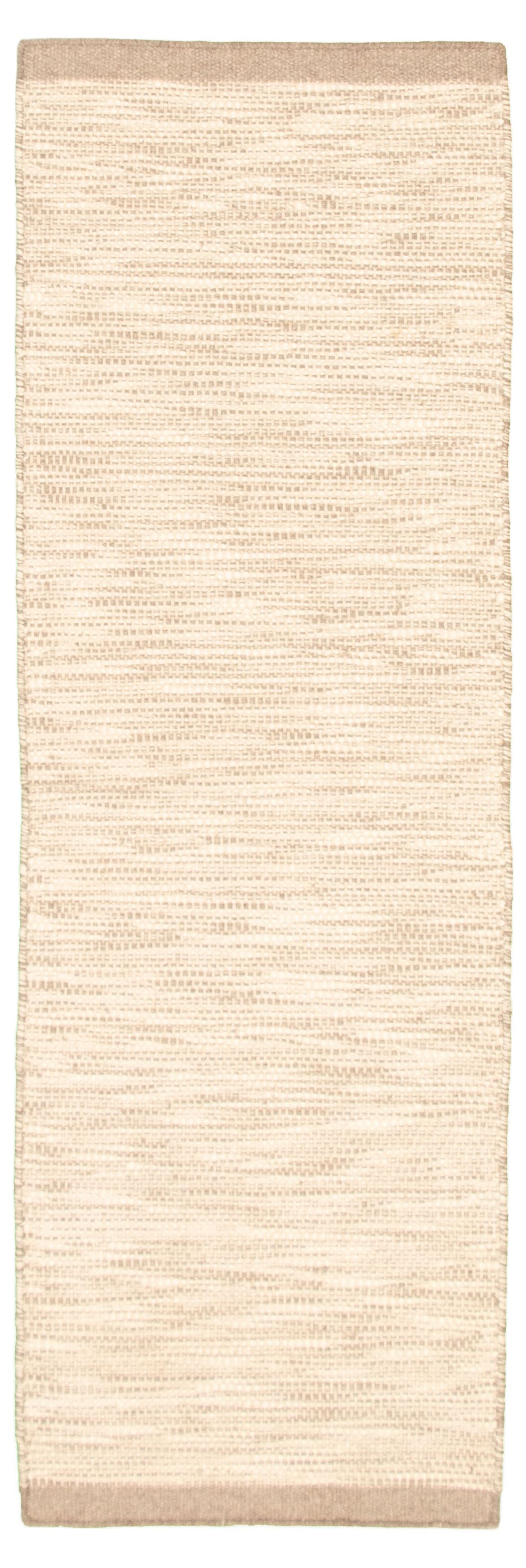 Hand loomed Bungalow BRC Cream, Tan Wool Dhurrie 2'8" x 8'2" Size: 2'8" x 8'2"  