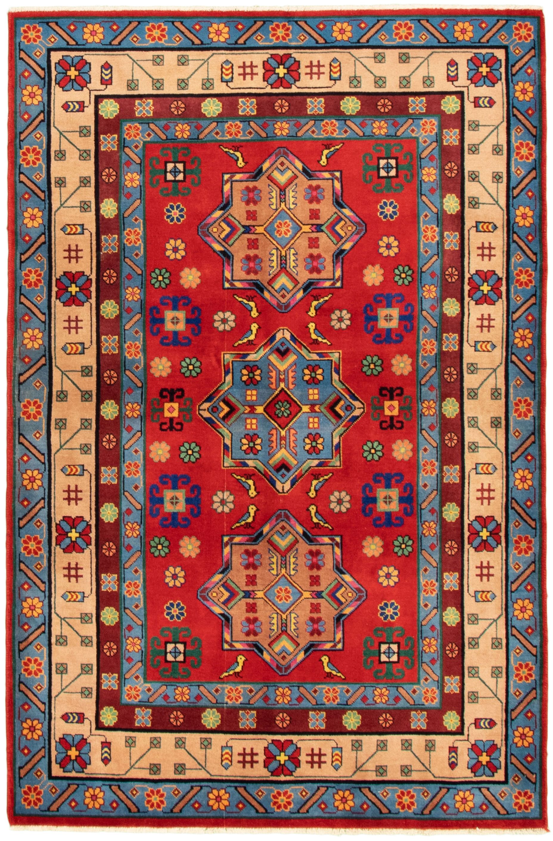 Hand-knotted Ghafkazi Red Wool Rug 3'10" x 6'0" Size: 3'10" x 6'0"  