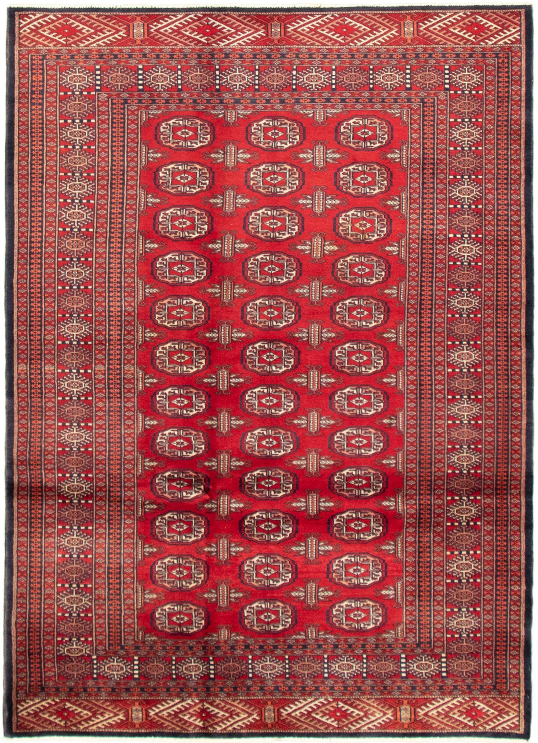 Hand-knotted Peshawar Bokhara Red Wool Rug 4'2" x 5'10"  Size: 4'2" x 5'10"  