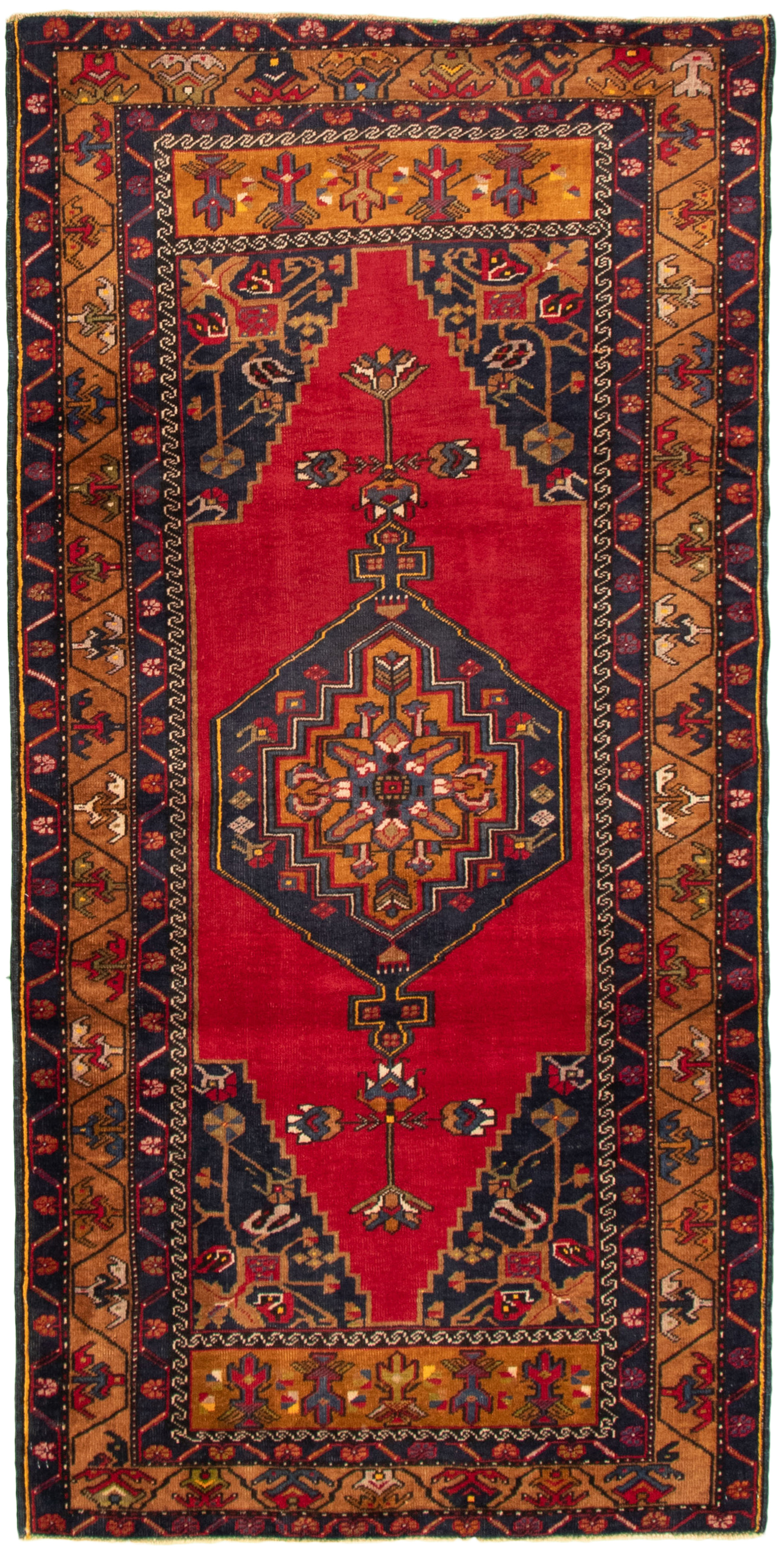 Hand-knotted Anatolian Vintage Red Wool Rug 3'10" x 7'7"  Size: 3'10" x 7'7"  