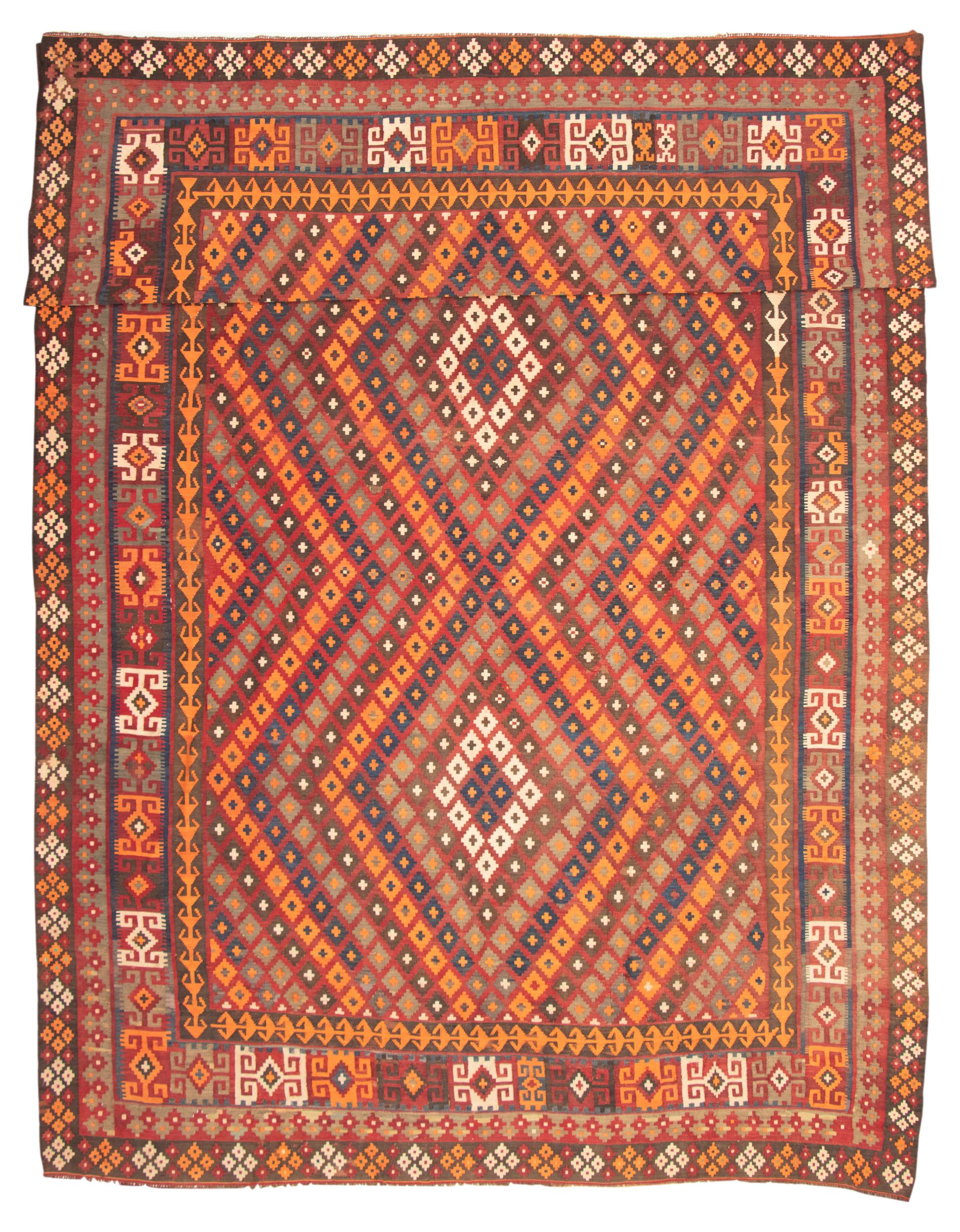 Hand woven Shirvan Dark Red Wool Kilim 10'6" x 19'7" Size: 10'6" x 19'7"  