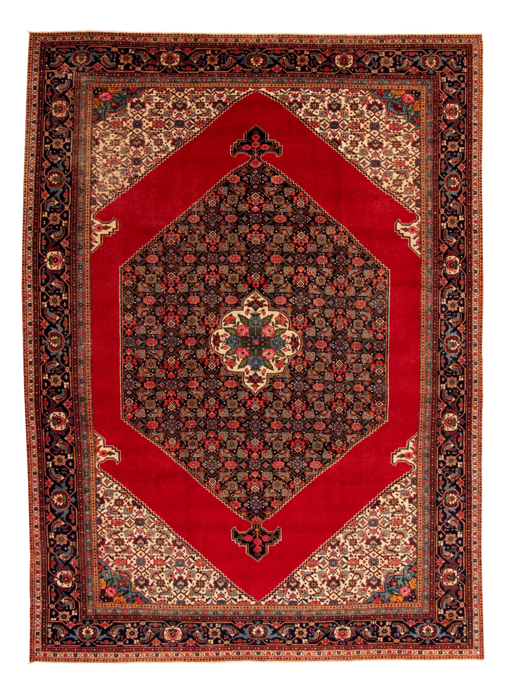 Hand-knotted Vintage Tribal Red Wool Rug 9'6" x 12'11" Size: 9'6" x 12'11"  