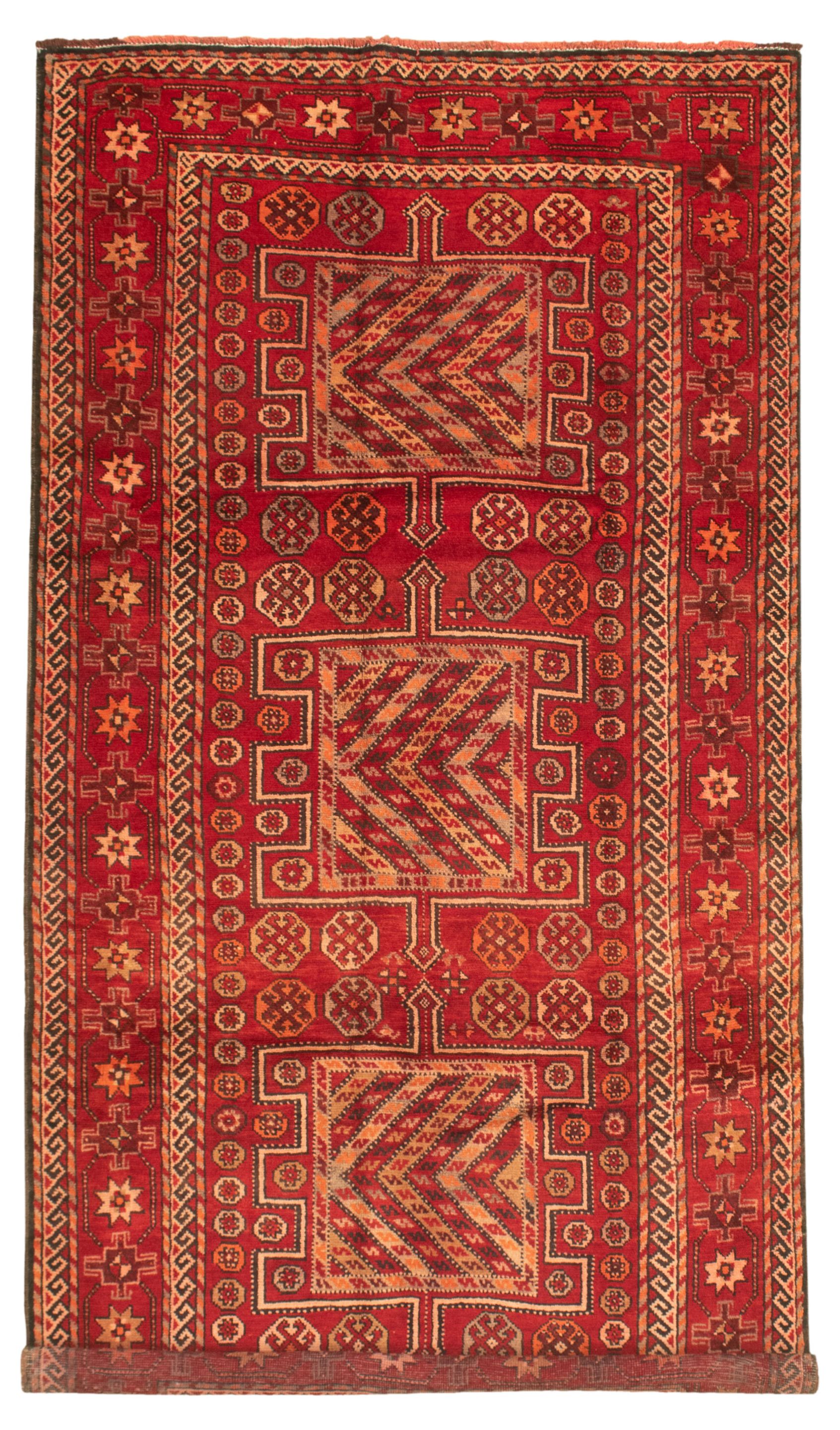 Hand-knotted Authentic Turkish Red Wool Rug 5'5" x 10'4" Size: 5'5" x 10'4"  