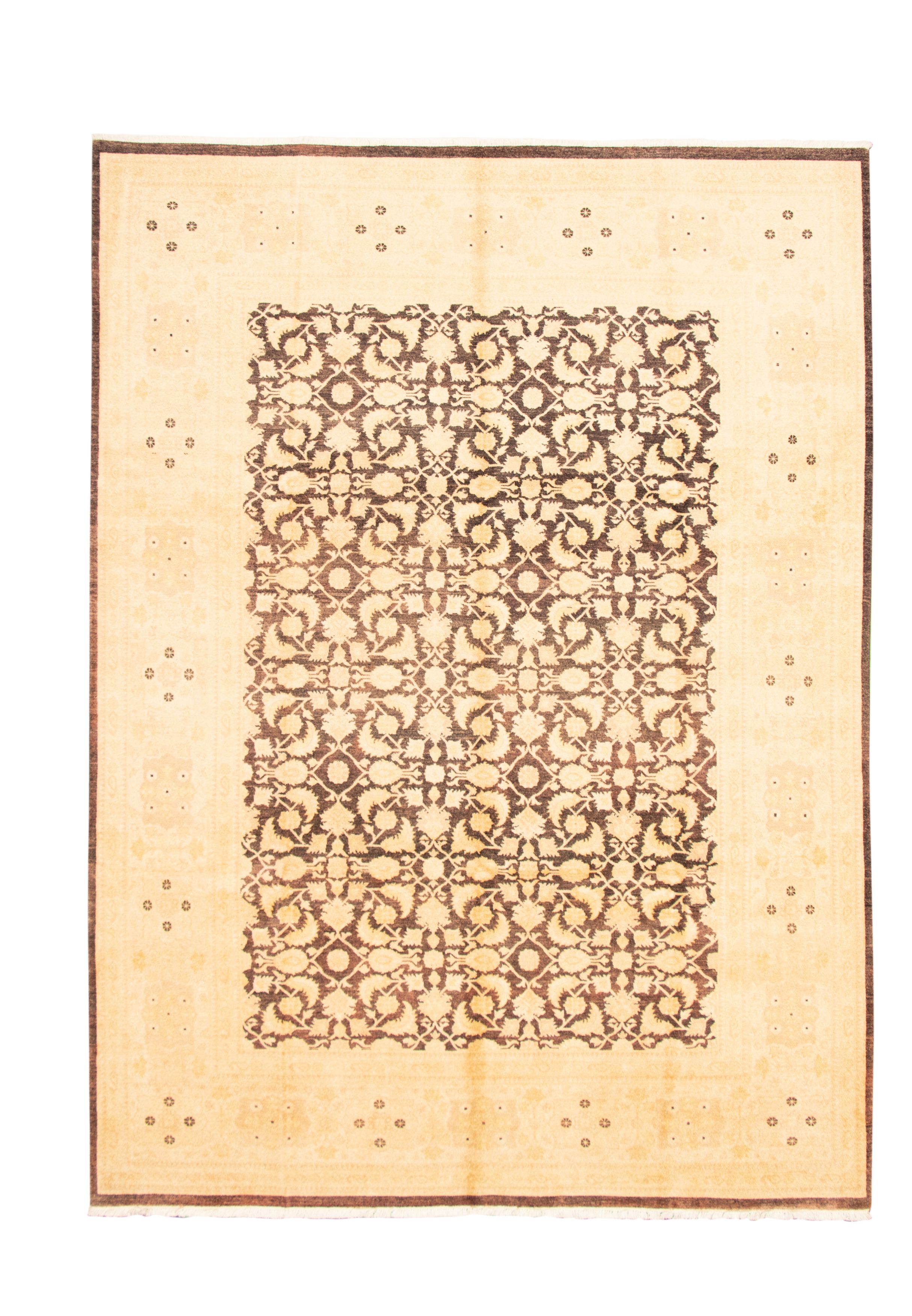 Hand-knotted Peshawar Oushak Dark Brown Wool Rug 9'0" x 12'2" Size: 9'0" x 12'2"  