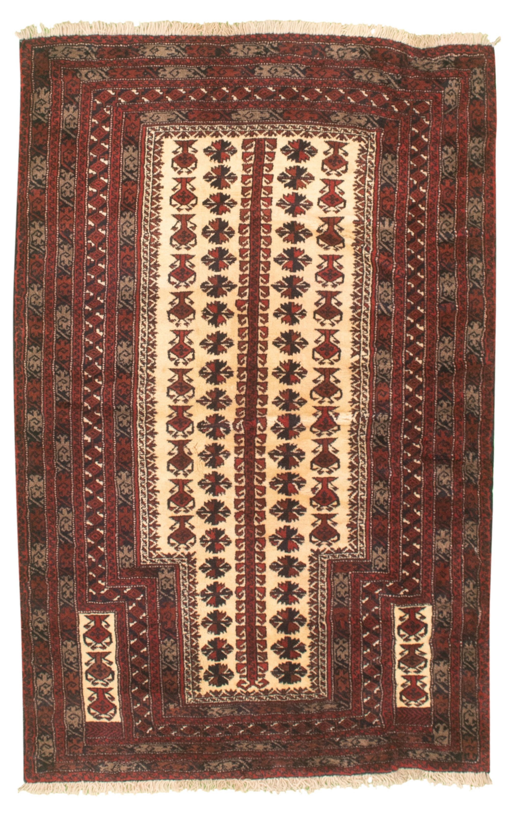 Hand-knotted Authentic Turkish Red Wool Rug 3'7" x 5'3" Size: 3'7" x 5'3"  