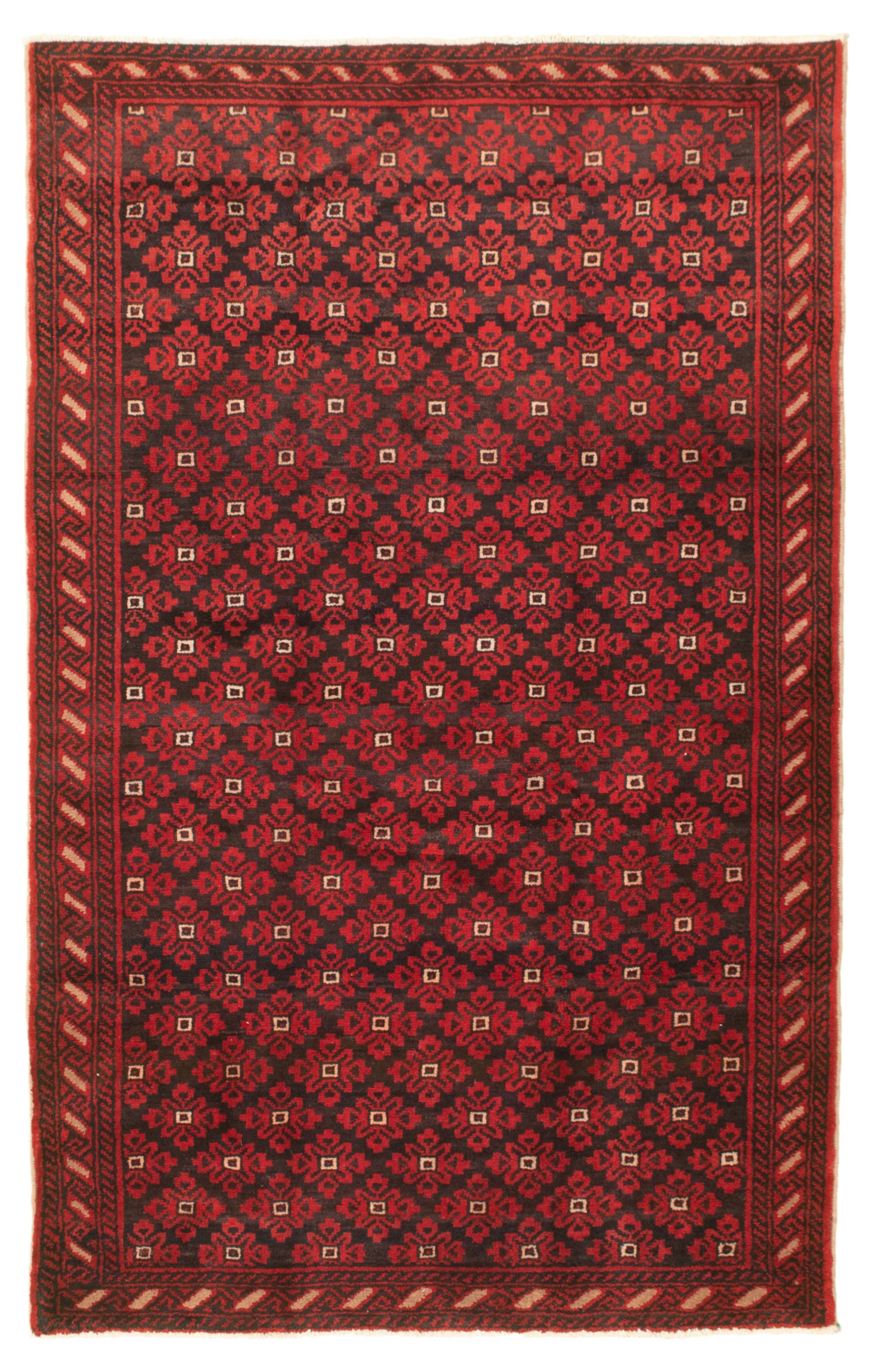 Hand-knotted Authentic Turkish Red Wool Rug 4'6" x 7'3" Size: 4'6" x 7'3"  
