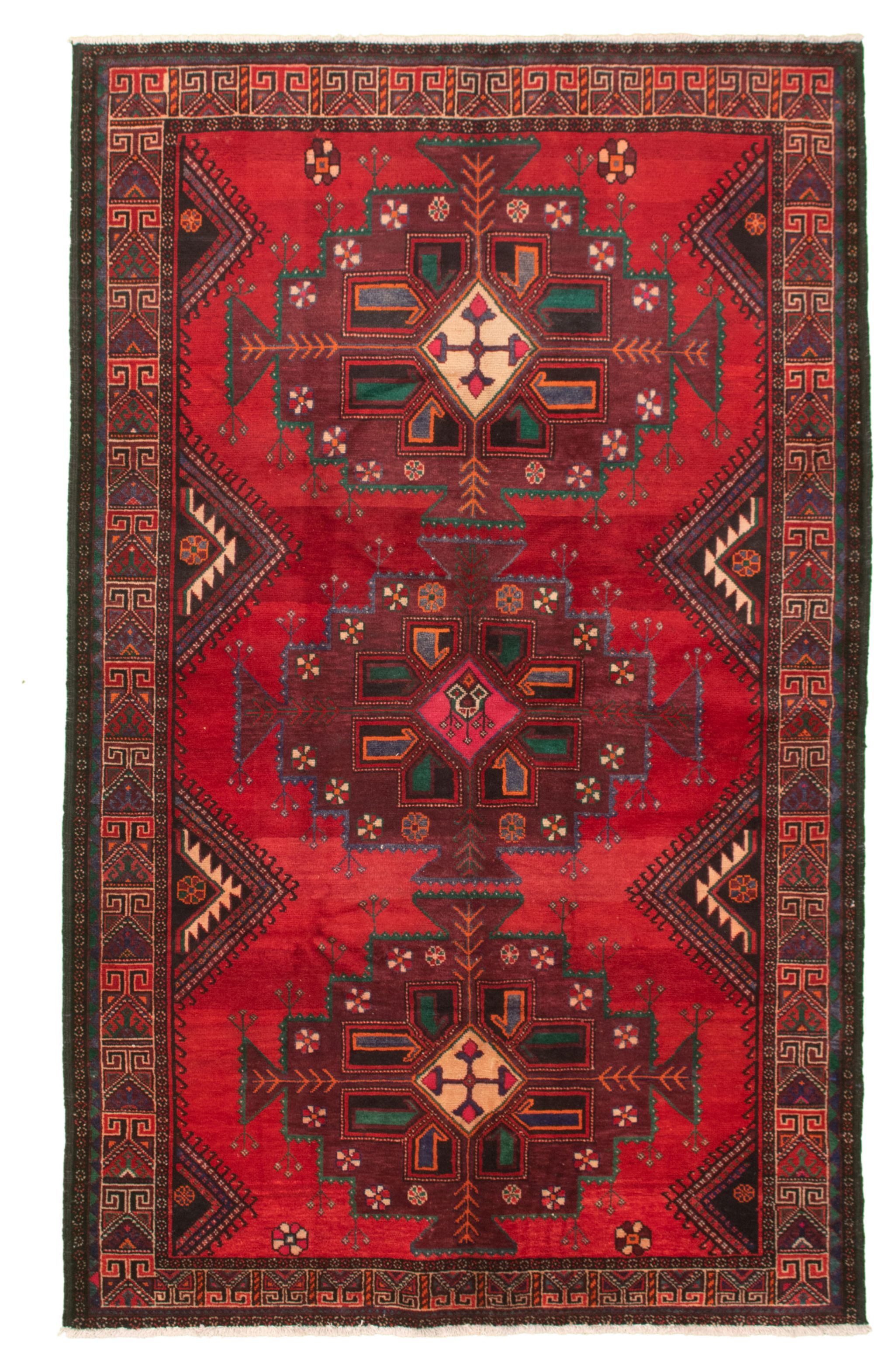 Hand-knotted Authentic Turkish Red Wool Rug 5'8" x 9'5" Size: 5'8" x 9'5"  