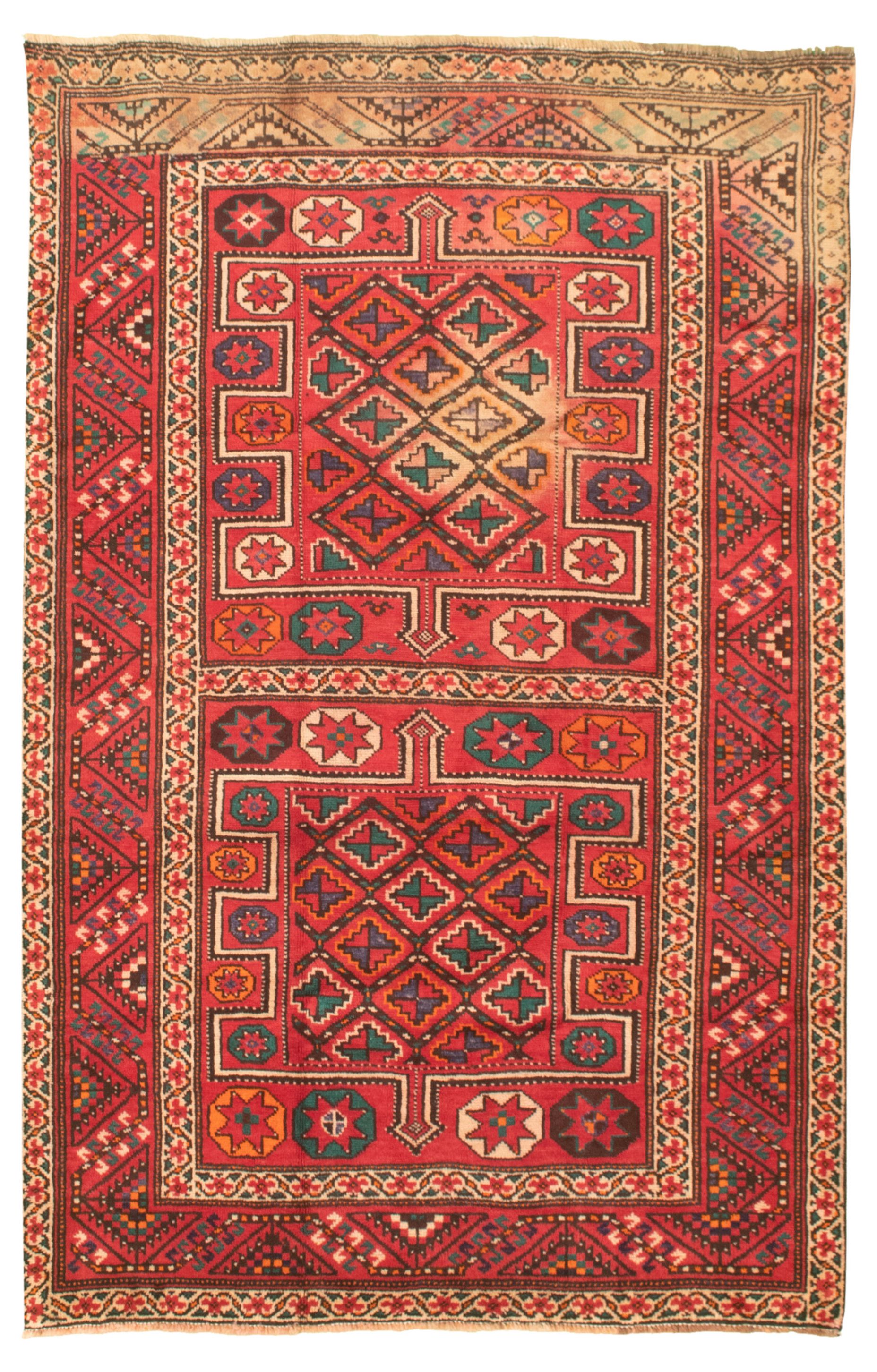 Hand-knotted Authentic Turkish Red Wool Rug 4'8" x 7'3" Size: 4'8" x 7'3"  
