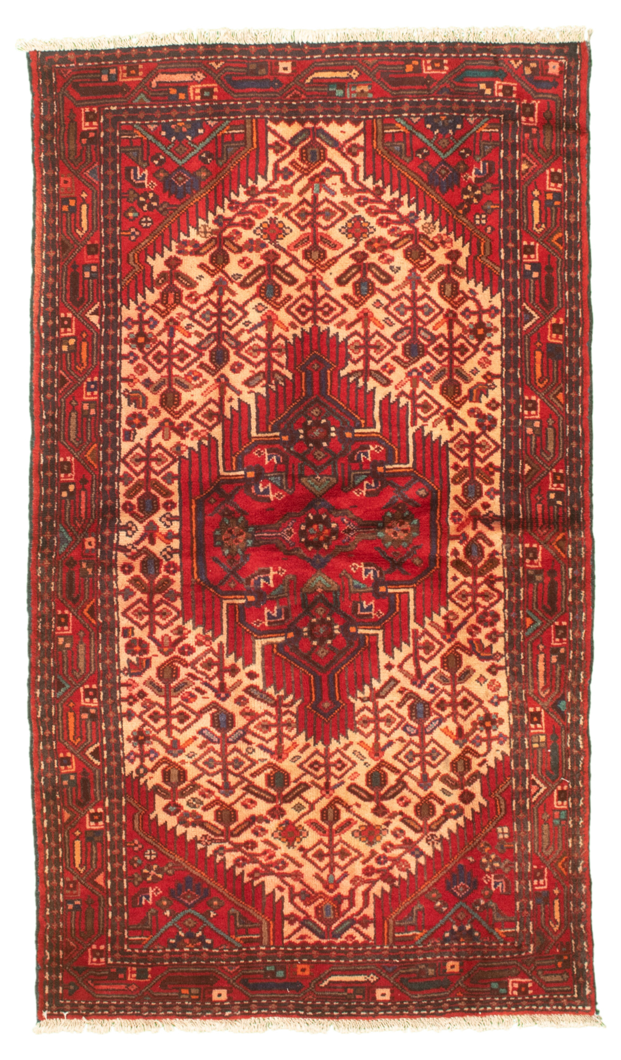 Hand-knotted Authentic Turkish Red Wool Rug 3'7" x 6'3" Size: 3'7" x 6'3"  