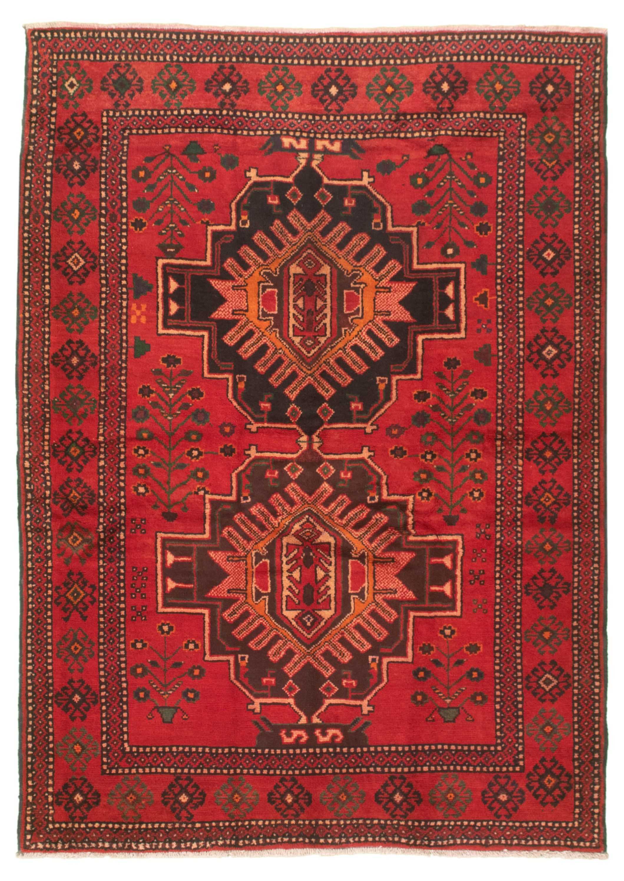 Hand-knotted Authentic Turkish Red Wool Rug 5'1" x 7'4" Size: 5'1" x 7'4"  