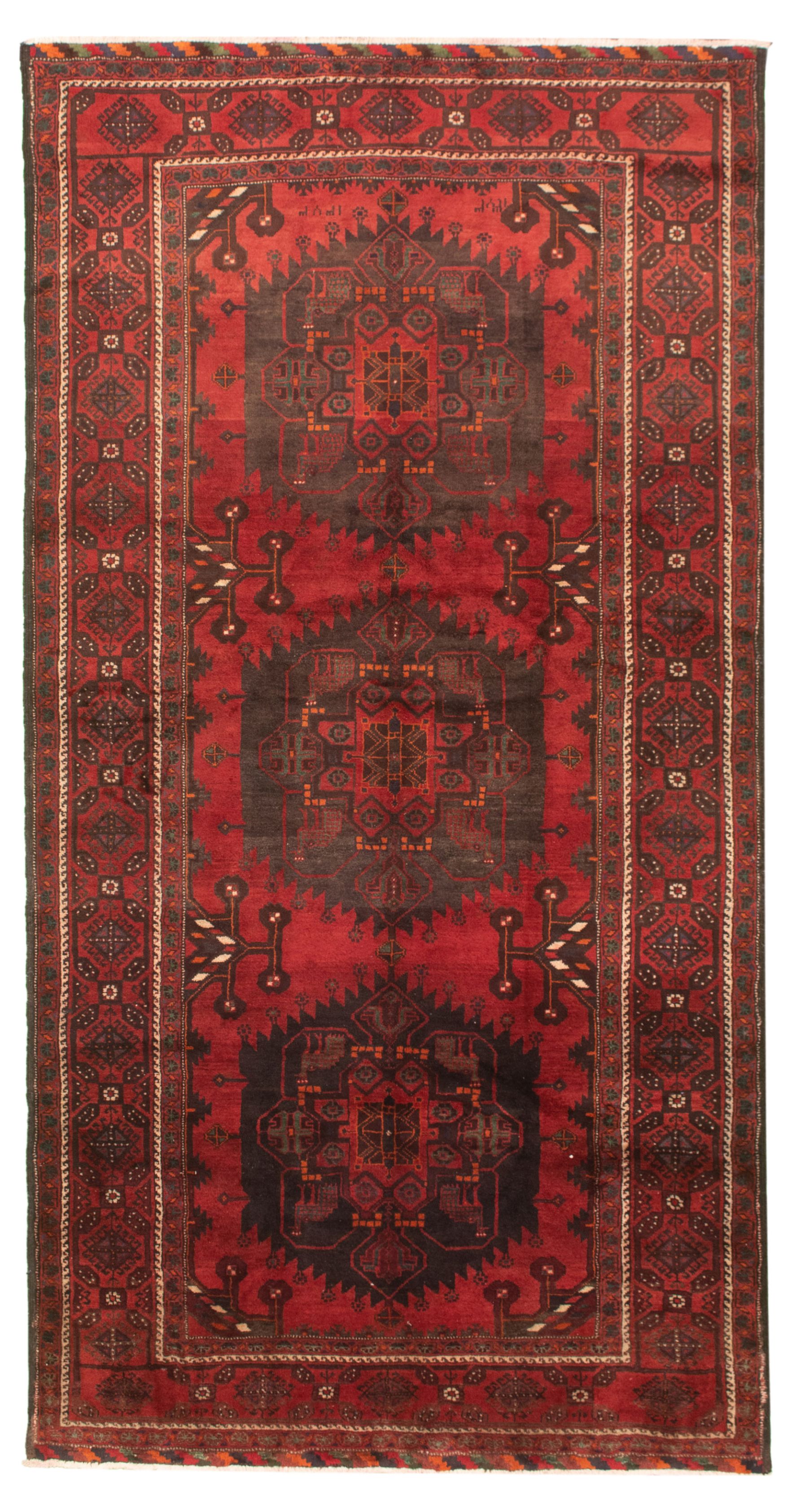 Hand-knotted Authentic Turkish Red Wool Rug 5'1" x 10'1" Size: 5'1" x 10'1"  