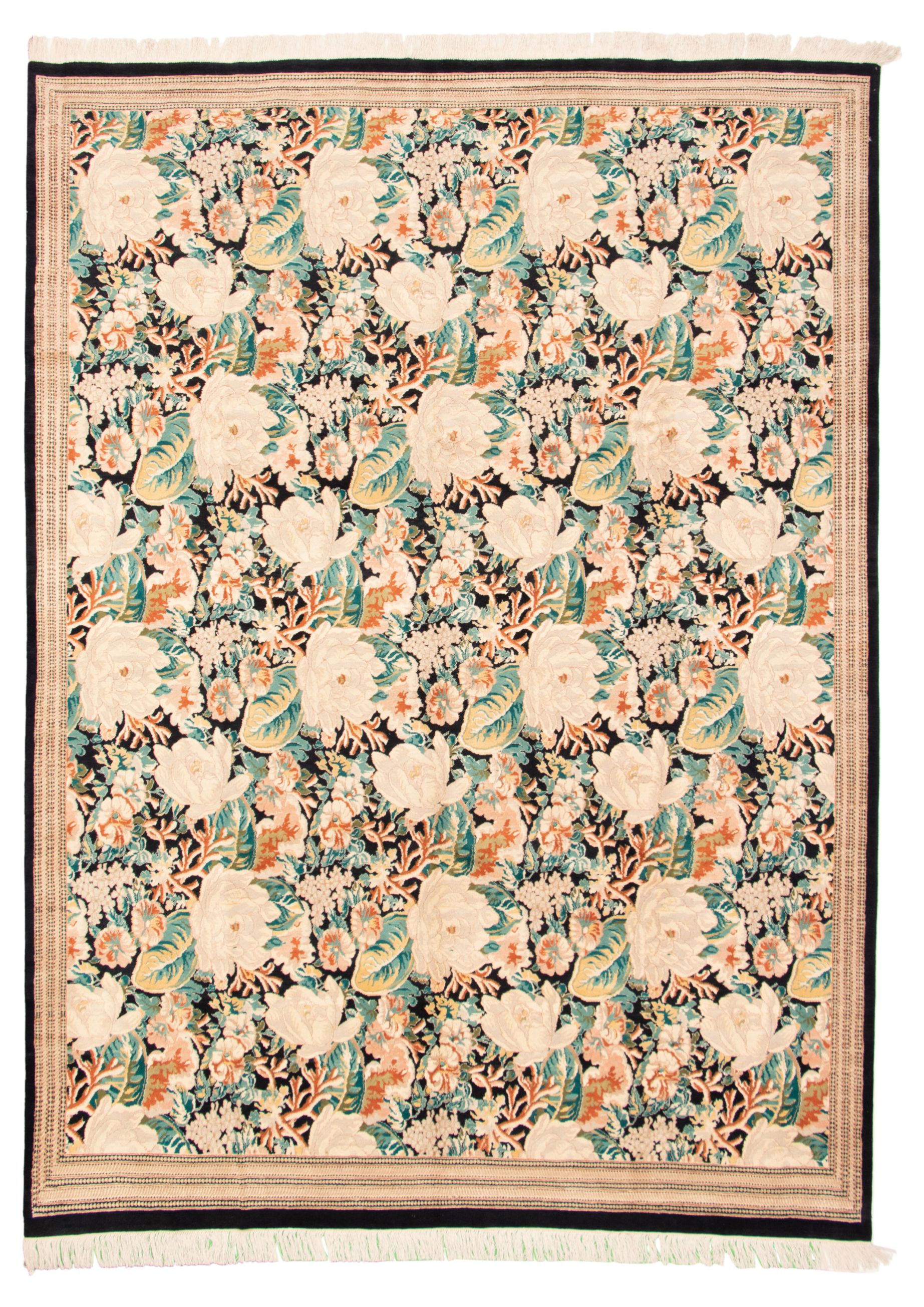 Hand-knotted Pako Persian 18/20 Black, Teal Wool Rug 9'1" x 12'4" Size: 9'1" x 12'4"  