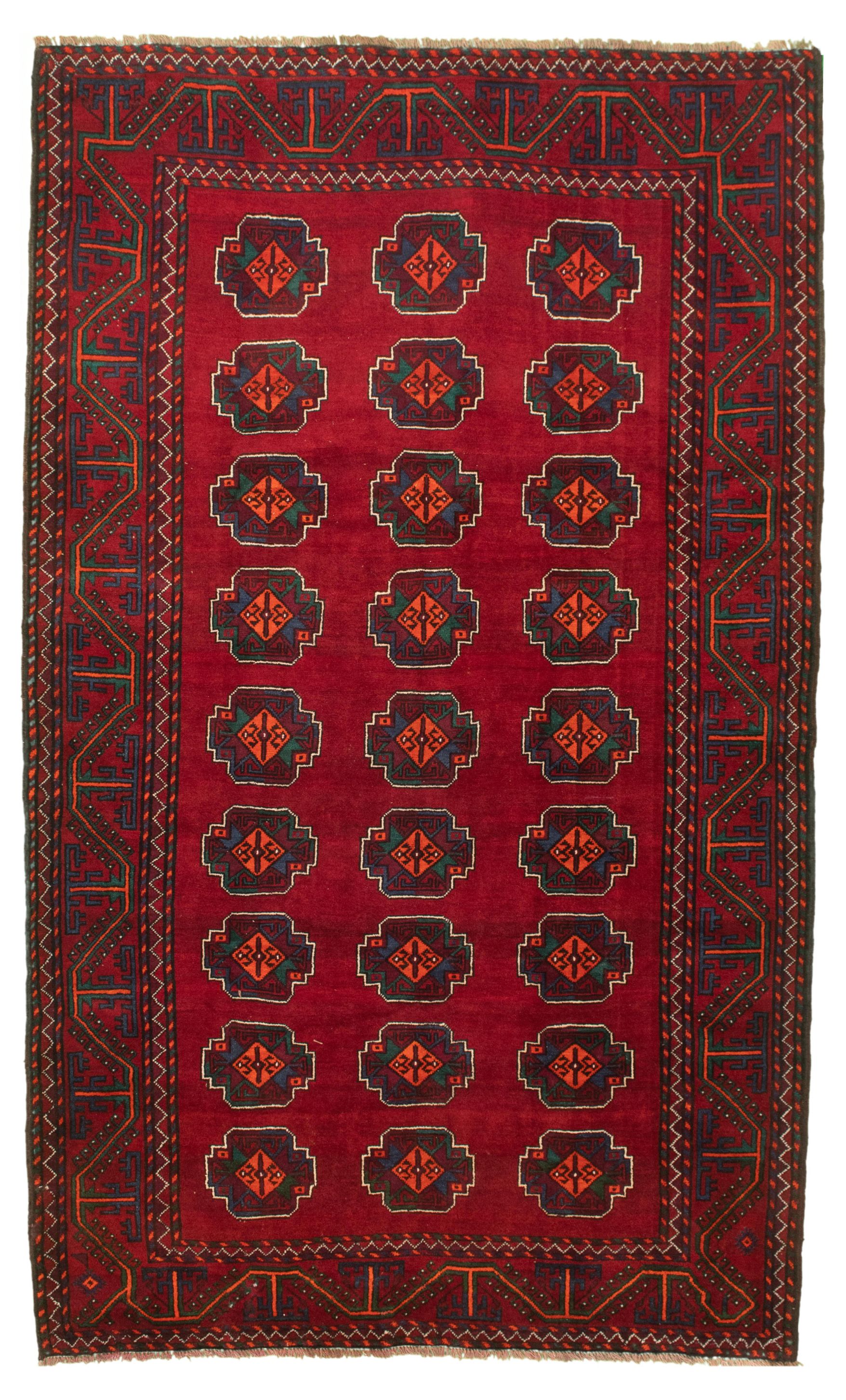 Hand-knotted Authentic Turkish Red Wool Rug 5'9" x 9'5" Size: 5'9" x 9'5"  