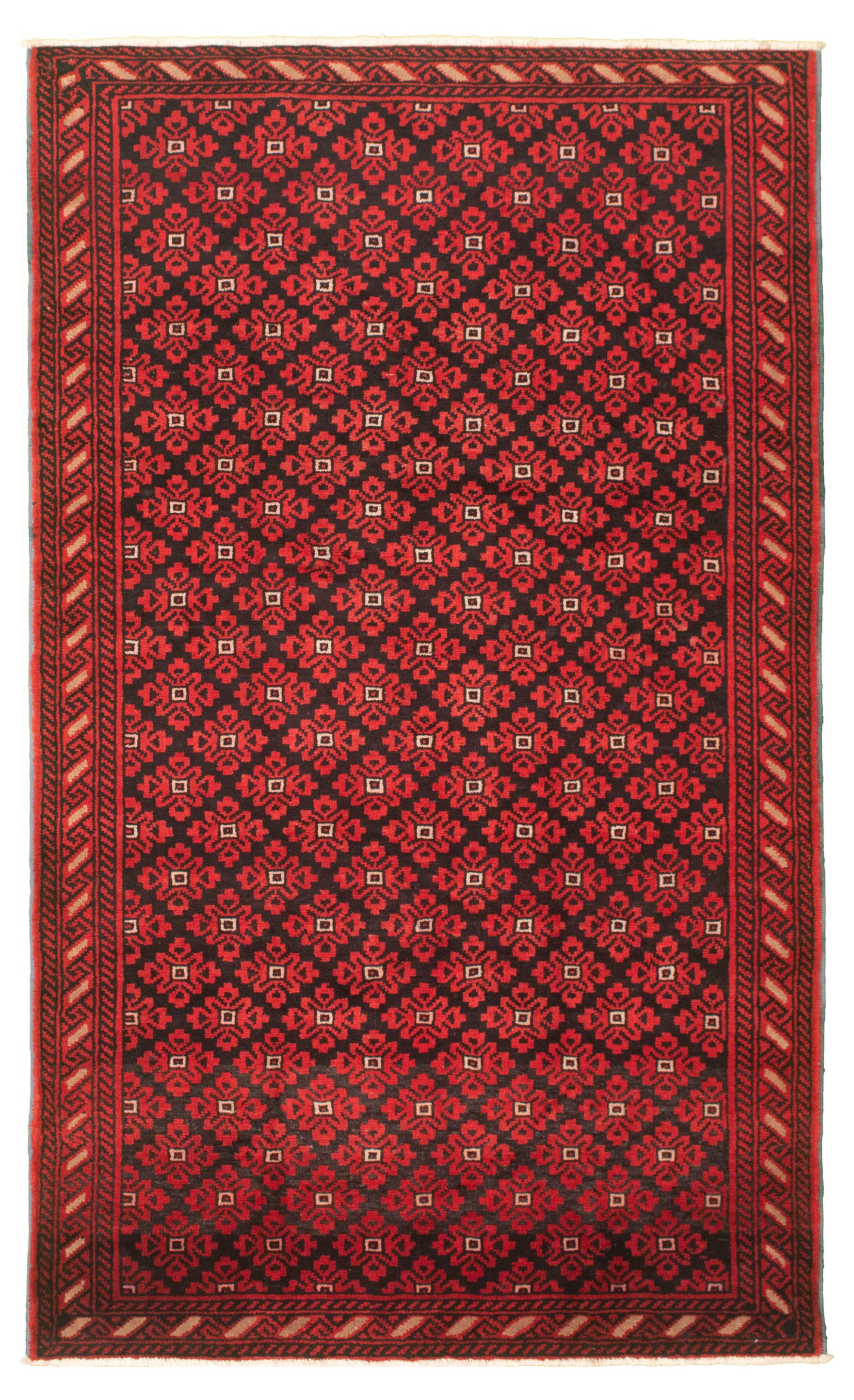 Hand-knotted Authentic Turkish Red Wool Rug 4'6" x 7'9" Size: 4'6" x 7'9"  