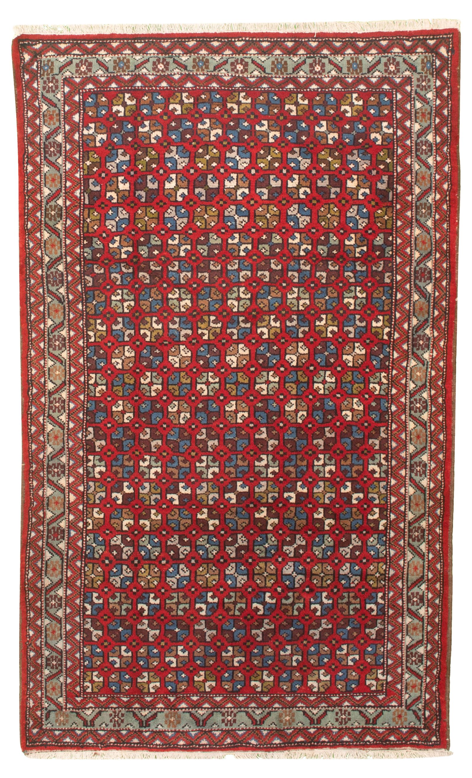 Hand-knotted Authentic Turkish Red Wool Rug 4'2" x 6'11" Size: 4'2" x 6'11"  