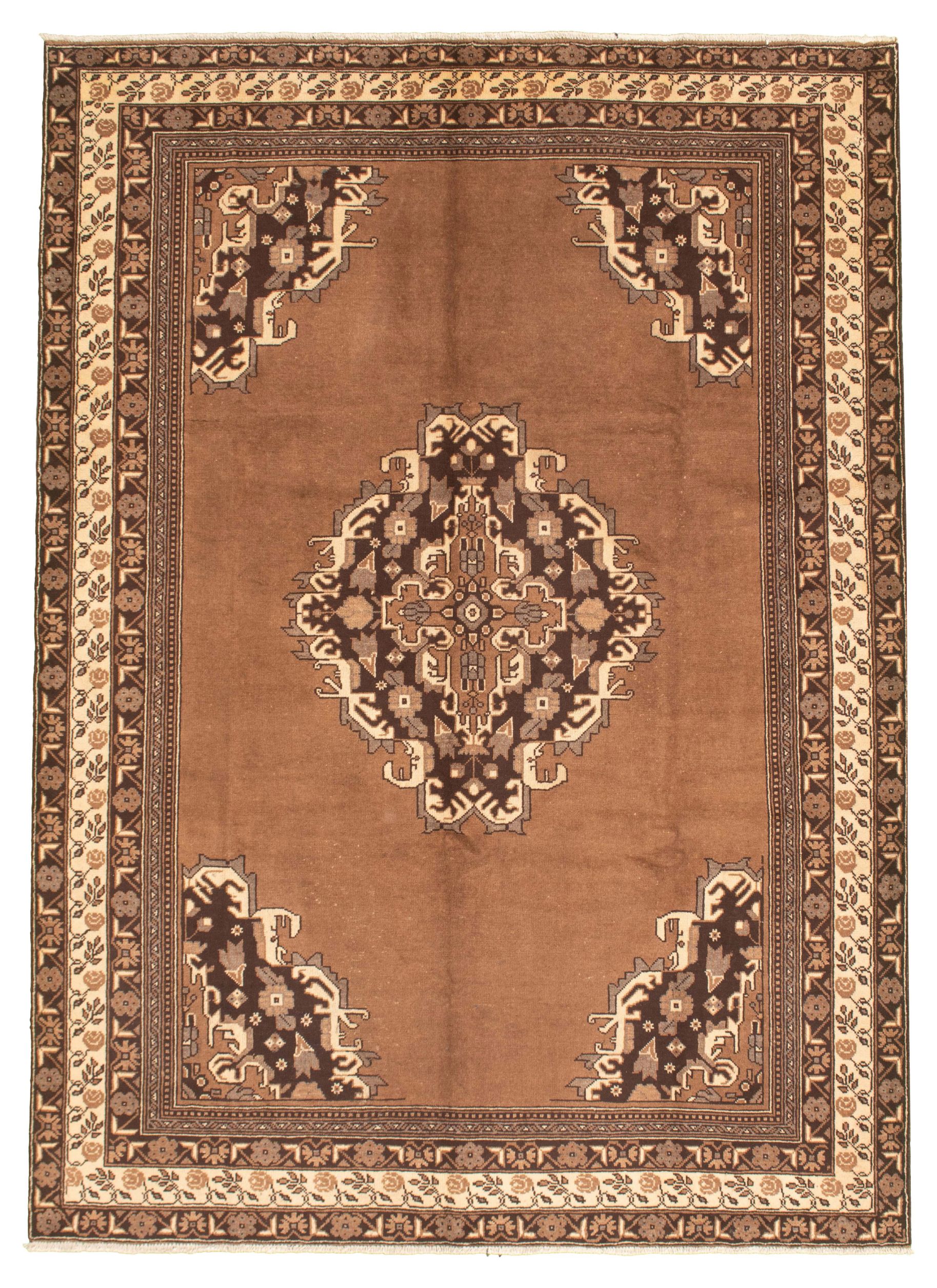 Hand-knotted Authentic Turkish Brown Wool Rug 6'11" x 9'9" Size: 6'11" x 9'9"  