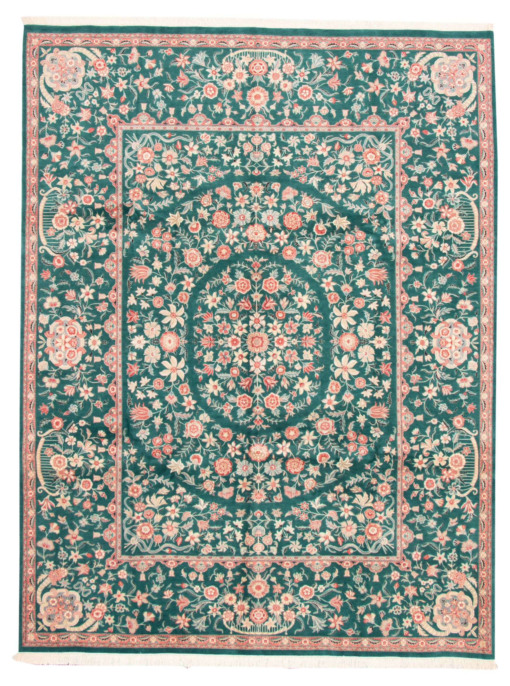 Hand-knotted Pako Persian 18/20 Teal Wool Rug 9'1" x 12'0"  Size: 9'1" x 12'0"  