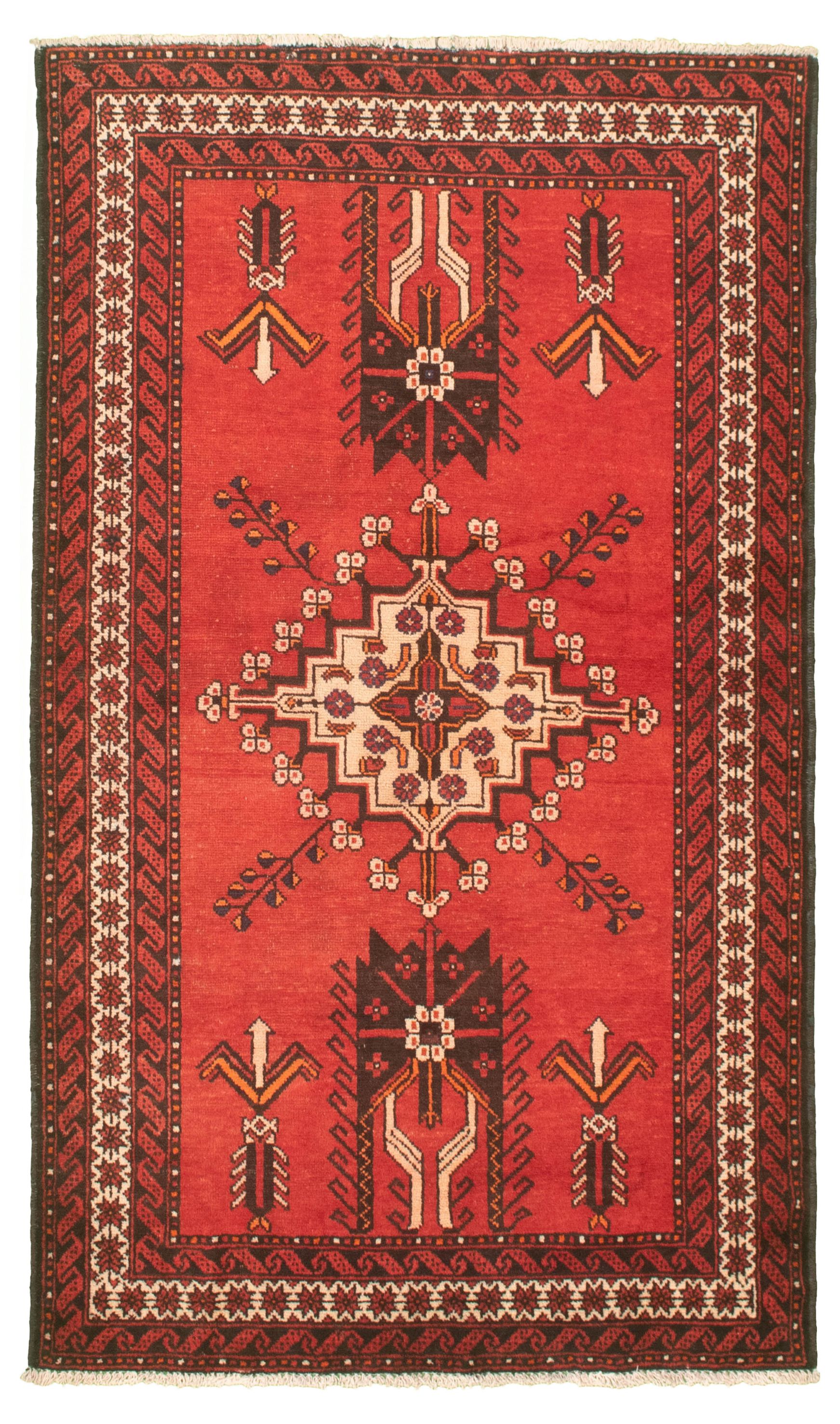 Hand-knotted Authentic Turkish Red Wool Rug 3'10" x 6'7" Size: 3'10" x 6'7"  