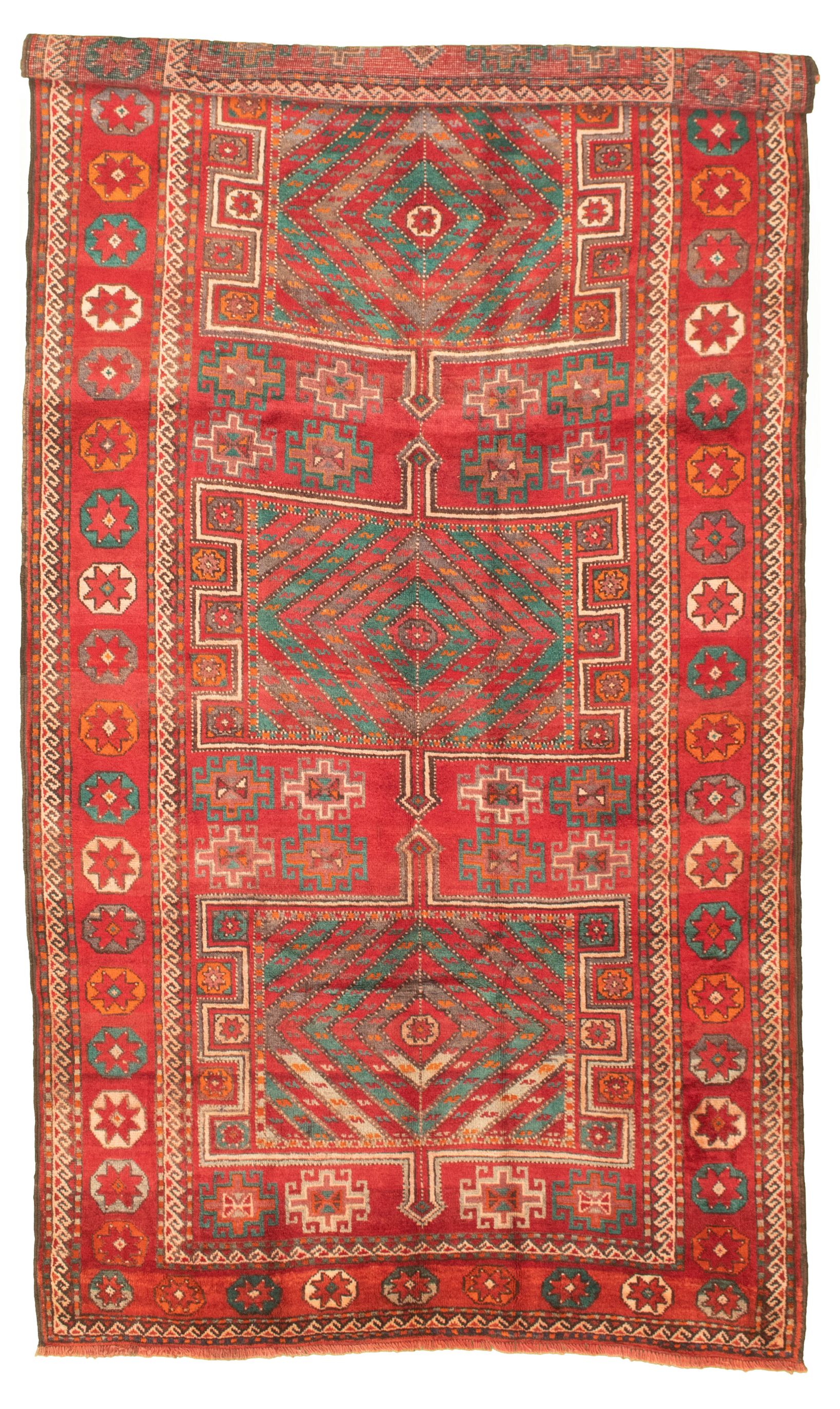 Hand-knotted Authentic Turkish Red Wool Rug 5'3" x 10'5" Size: 5'3" x 10'5"  