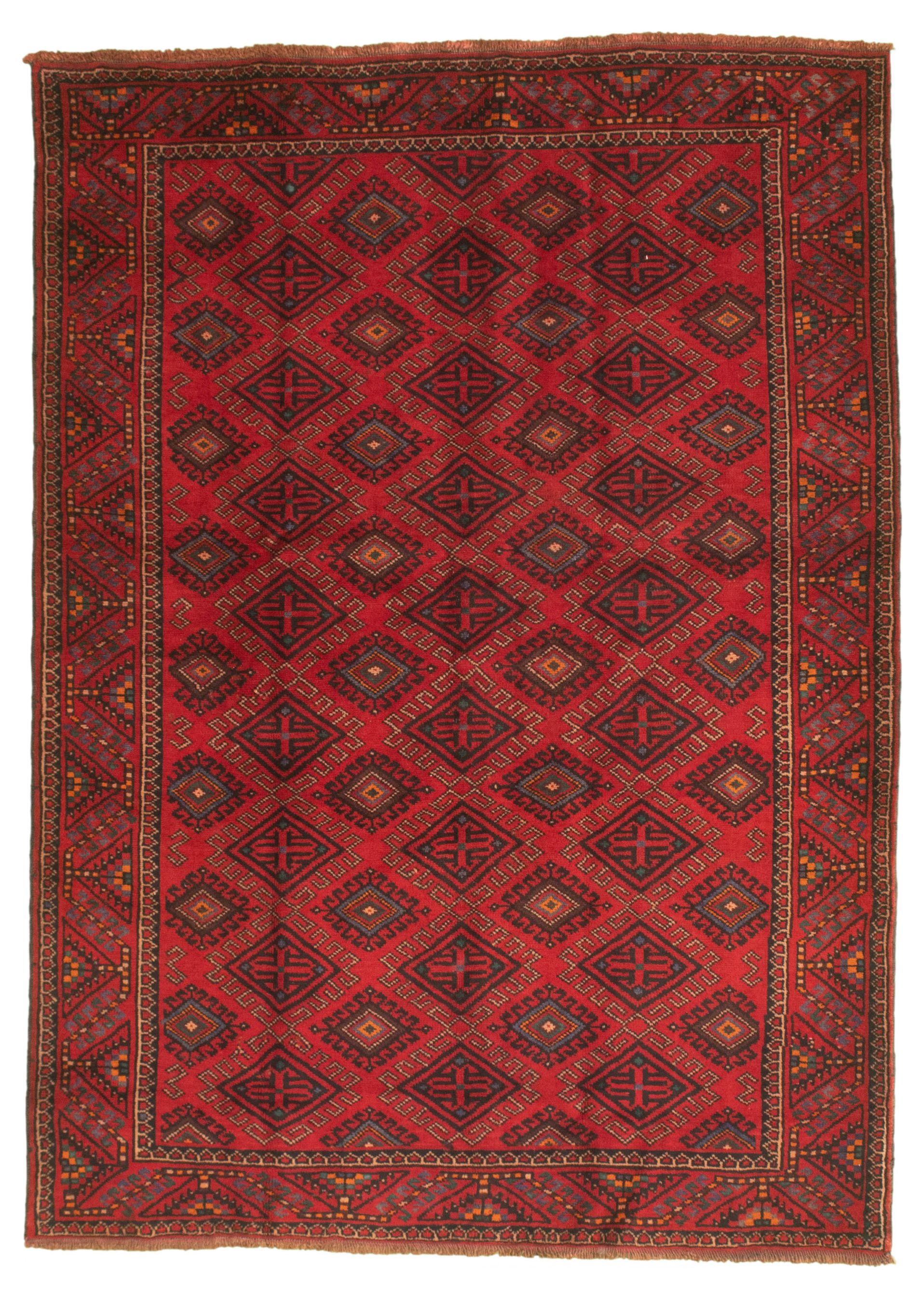 Hand-knotted Authentic Turkish Red Wool Rug 5'1" x 7'3" Size: 5'1" x 7'3"  