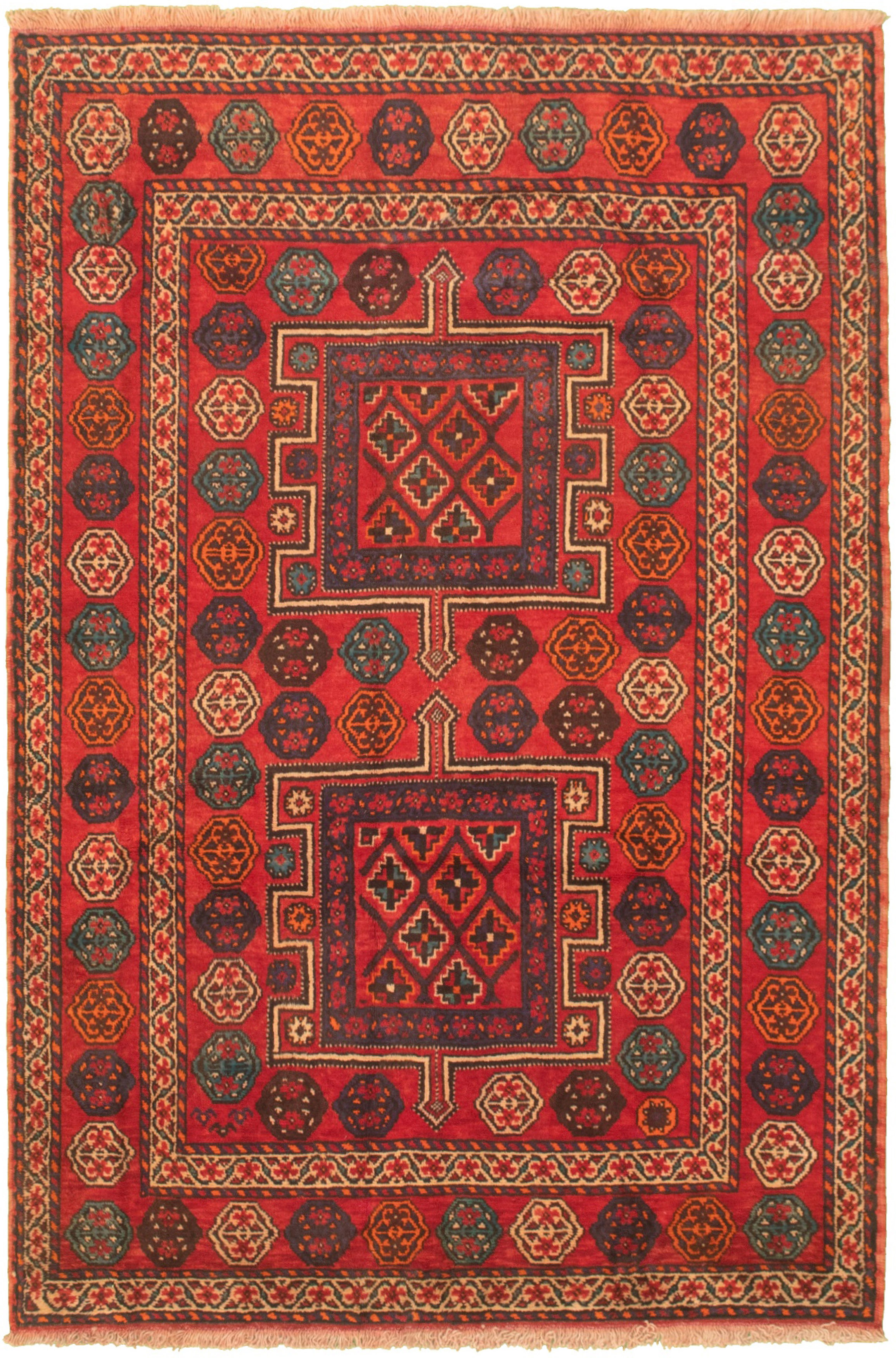 Hand-knotted Authentic Turkish Red Wool Rug 5'1" x 7'10" Size: 5'1" x 7'10"  