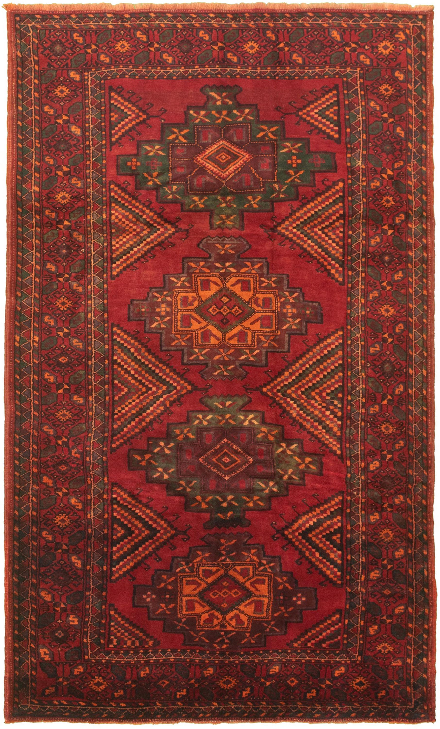 Hand-knotted Authentic Turkish Red Wool Rug 5'4" x 9'6"  Size: 5'4" x 9'6"  