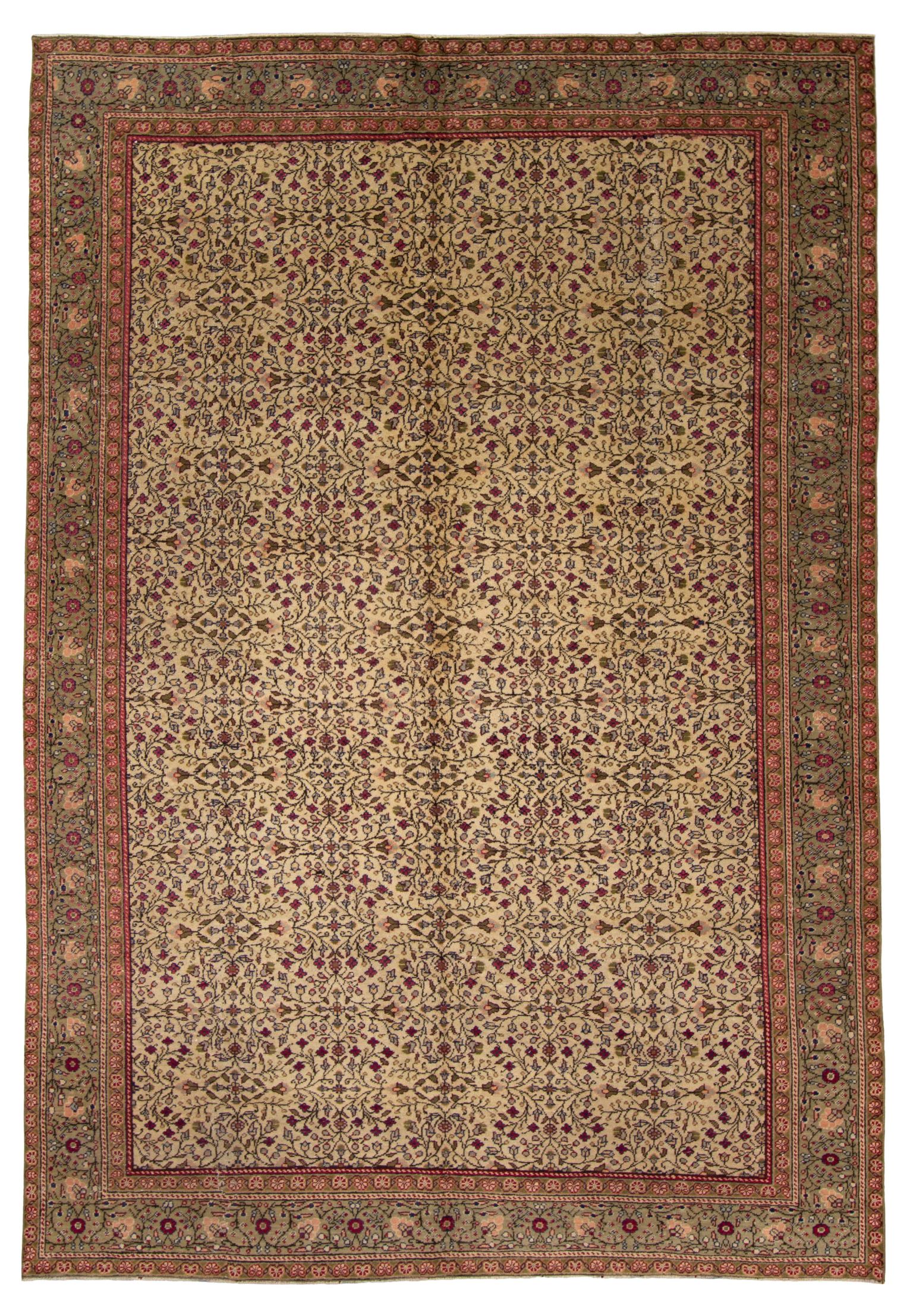 Hand-knotted Keisari Vintage Green, Ivory  Rug 6'3" x 9'7" Size: 6'3" x 9'7"  